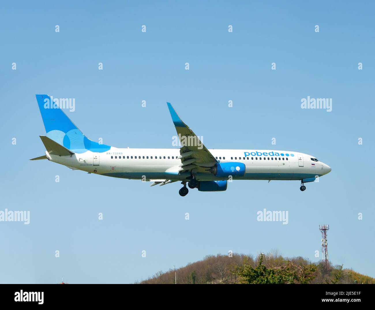 Sochi, Russia - April 22 , 2022: Aircraft Airline Victory in the sky Stock Photo