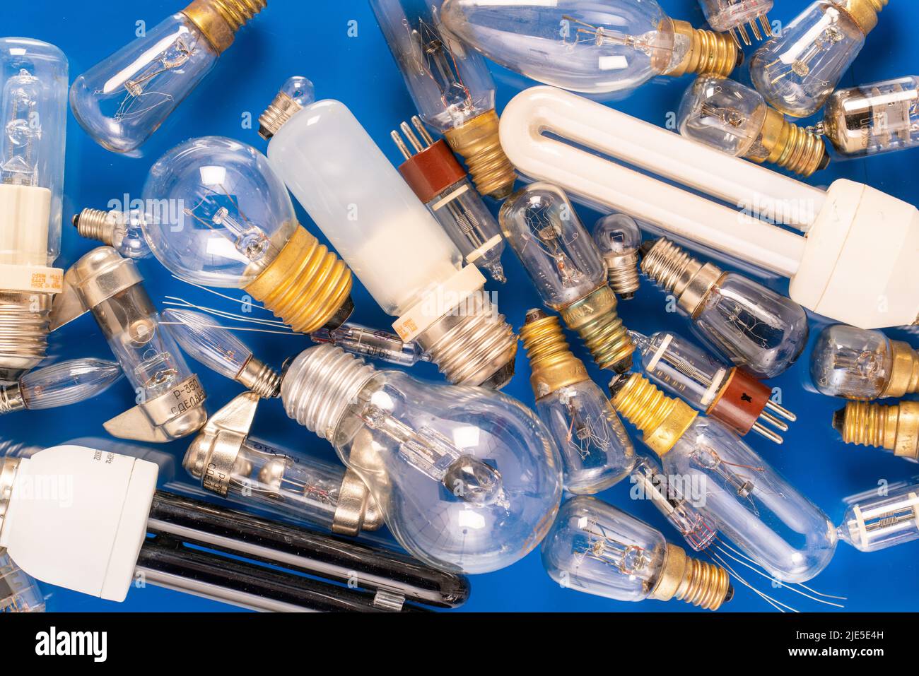 A variety of lighting bulb. Retro incandescent, halogen and mercury Stock Photo