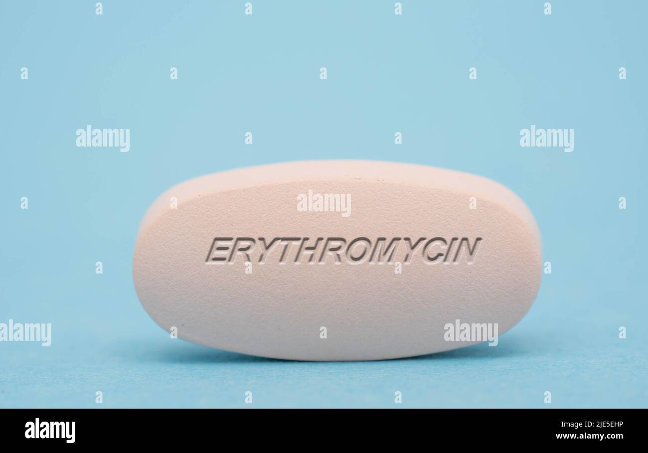Erythromycin Pharmaceutical medicine pills  tablet  Copy space. Medical concepts. Stock Photo