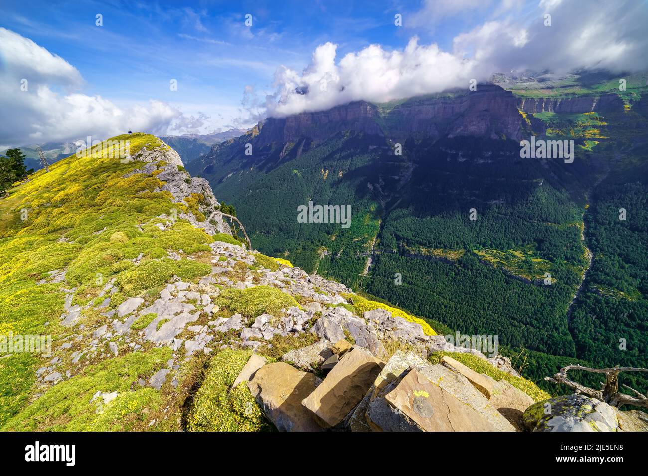 Beautiful view of the impressive mountains of the Ordesa National Park in the Pyrenees, Huesca. Stock Photo
