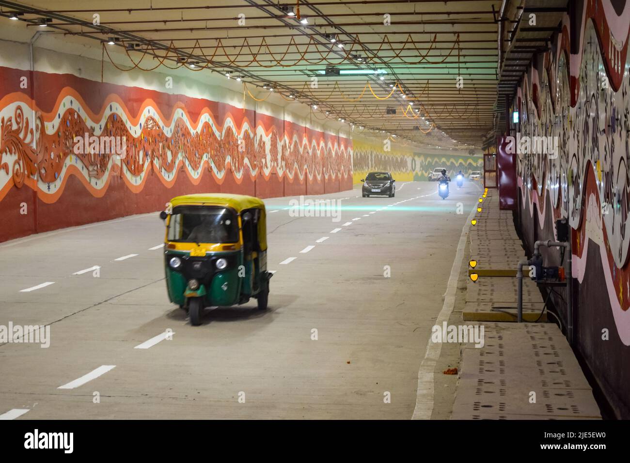 New Delhi, India, June 21 2022 - PM Narendra Modi dedicate Pragati tunnel and five underpass of Pragati Maidan Integrated Transit Corridor Project to Stock Photo