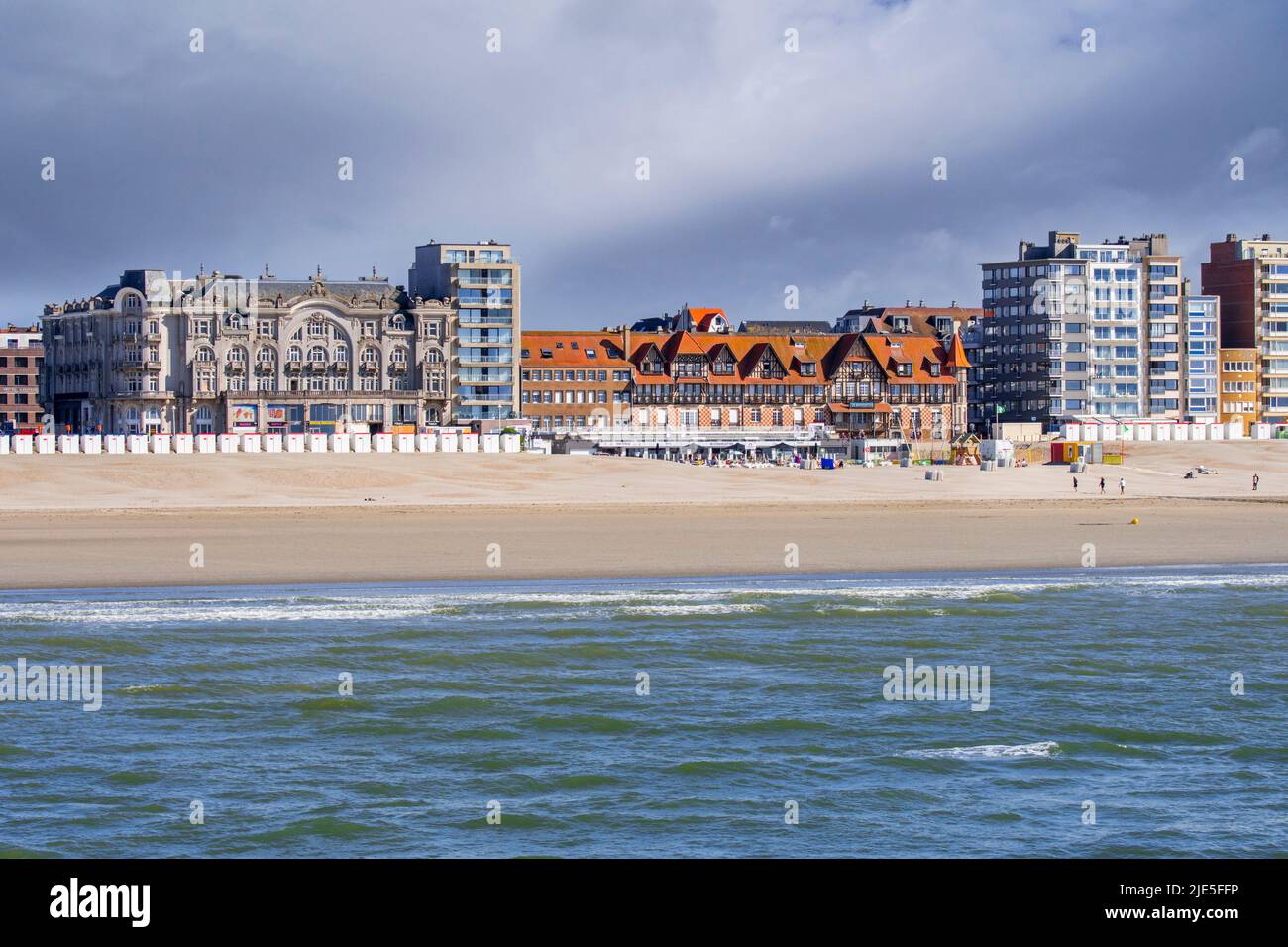Skyline showing flats and apartments on promenade at Nieuport / Nieuwpoort, seaside resort along the North Sea coast, West Flanders, Belgium Stock Photo