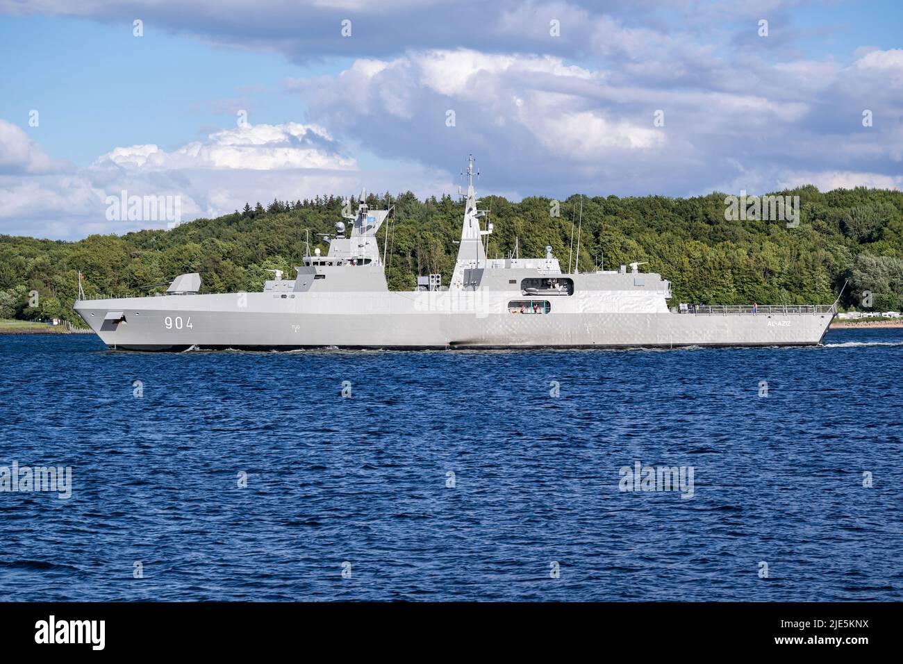 new build Meko 200 type frigate AL-AZIZ 904 for the Egyptian Navy on sea trial in the Kiel Fjord Stock Photo