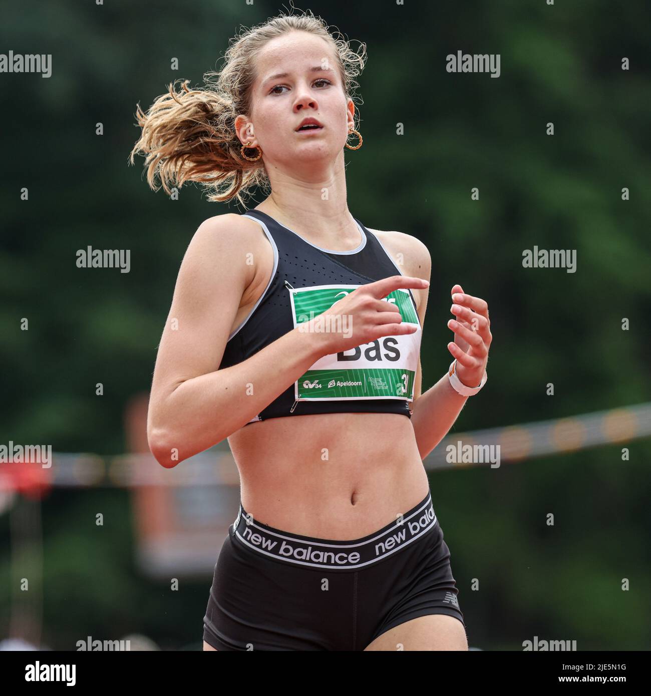APELDOORN, NETHERLANDS - JUNE 25: Yoni Bas of The Netherlands competing in  the Women's 200m series of the ASICS NK Atletiek 2022 - Day 2 at AV '34 on  June 25, 2022
