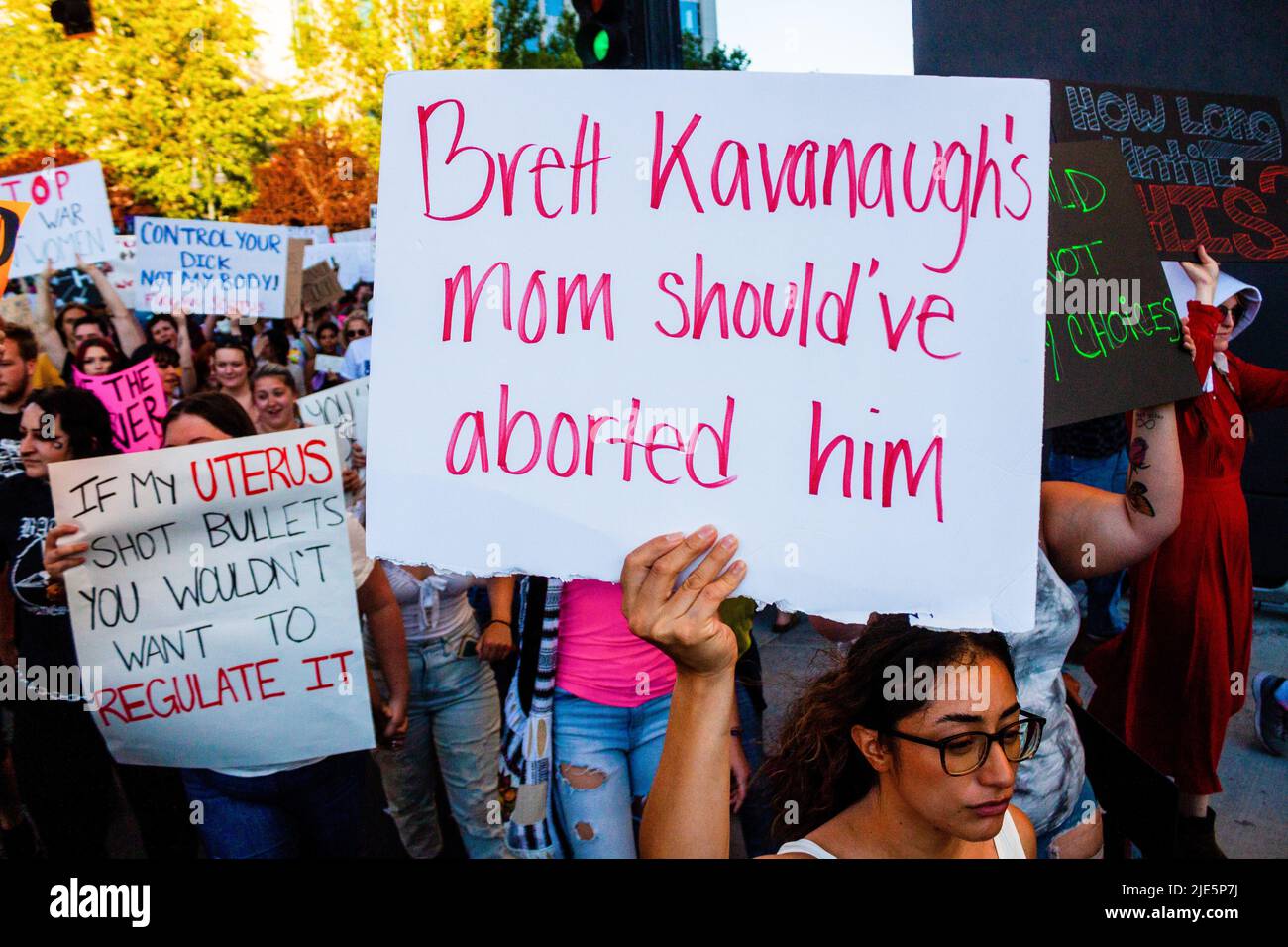 Reno, United States. 24th June, 2022. A protester holds a placard about a supreme court judge during Scotus protest. Protestors gather after SCOTUS over turned Roe v. Wade. Credit: SOPA Images Limited/Alamy Live News Stock Photo