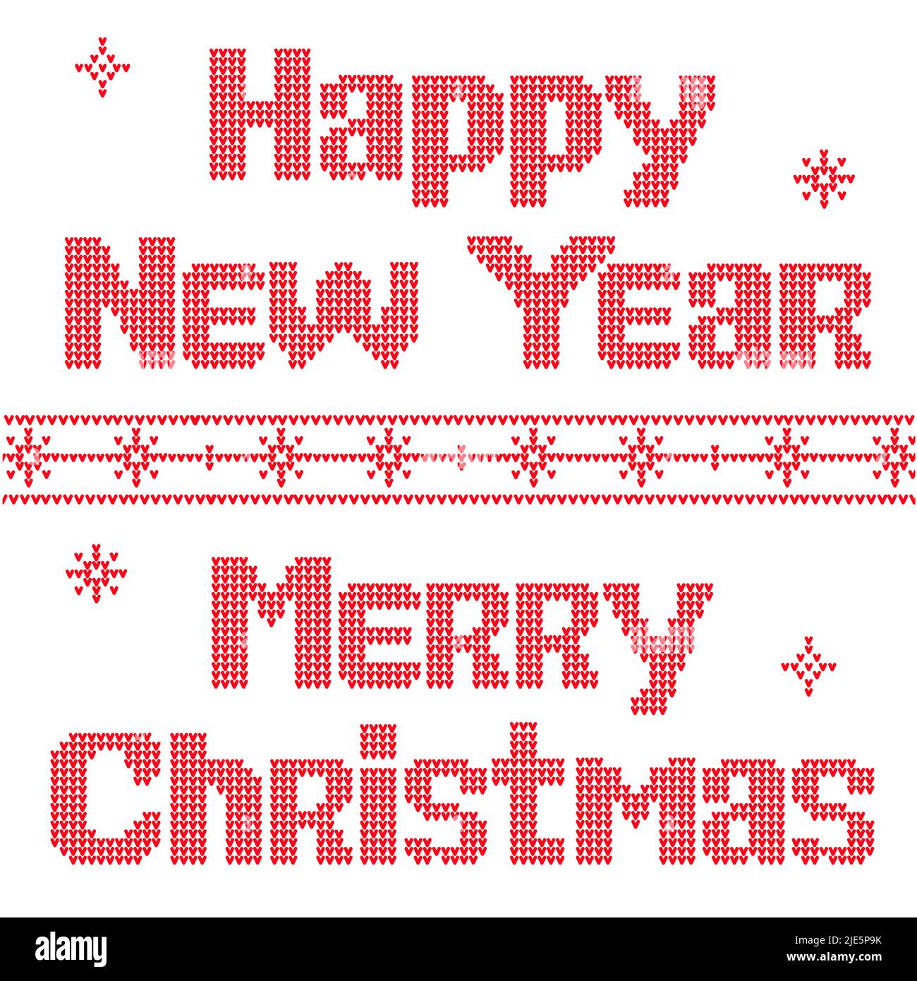 Vector illustration Happy New Year, Merry Christmas pattern for knitted Ugly Sweater, scheme for embroidery: red letters on a white background. Templa Stock Photo