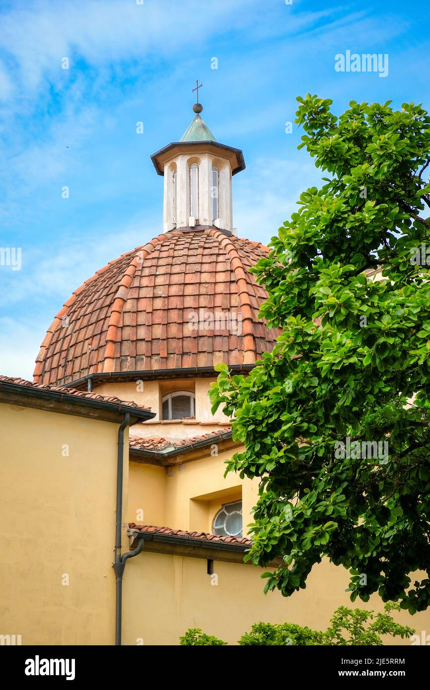 Tiled domed church roof in Lucca, Italy. Stock Photo