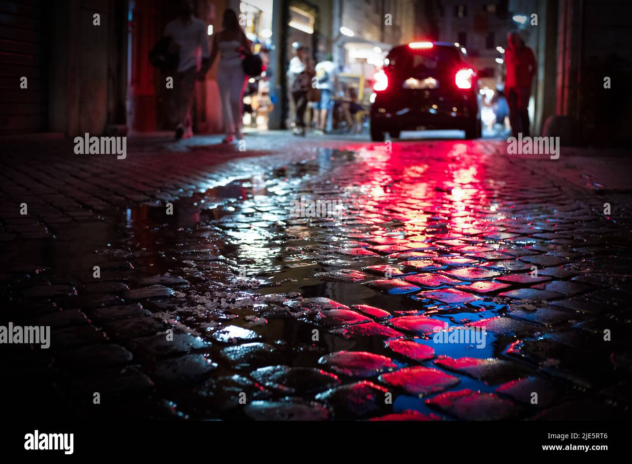 Late night on a rainy evening in Rome, Italy. Stock Photo