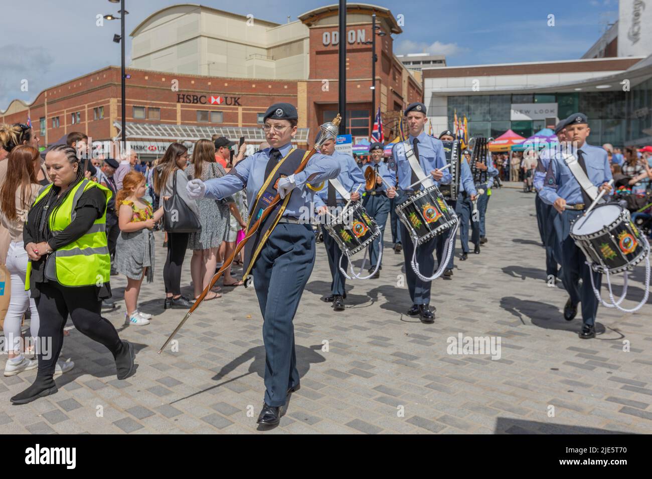 Southend on Sea, UK. 25th June 2022. Air Cadet marching band on the