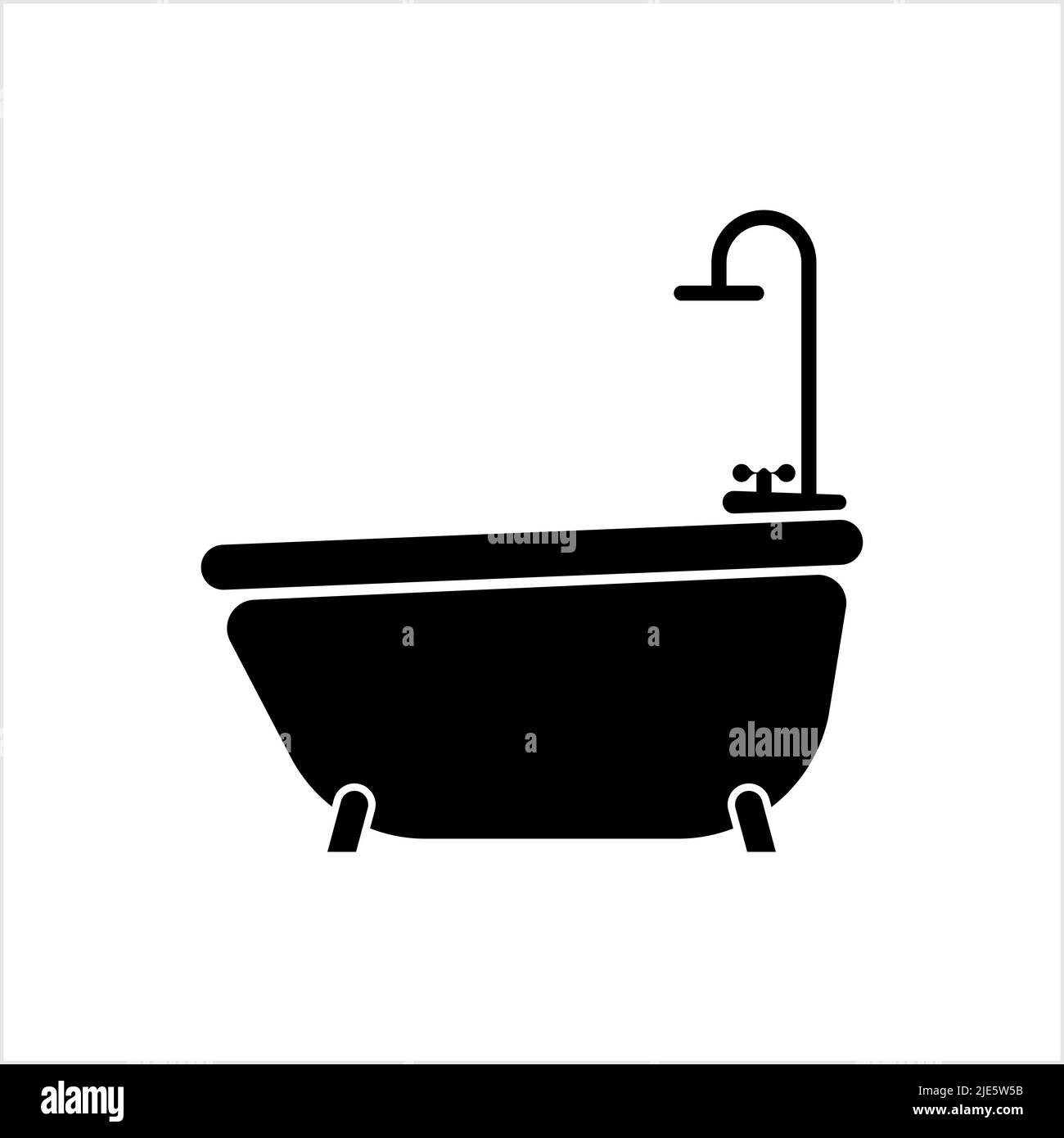 Bathtub And Shower Icon, Bath Tub And Shower Vector Art Illustration