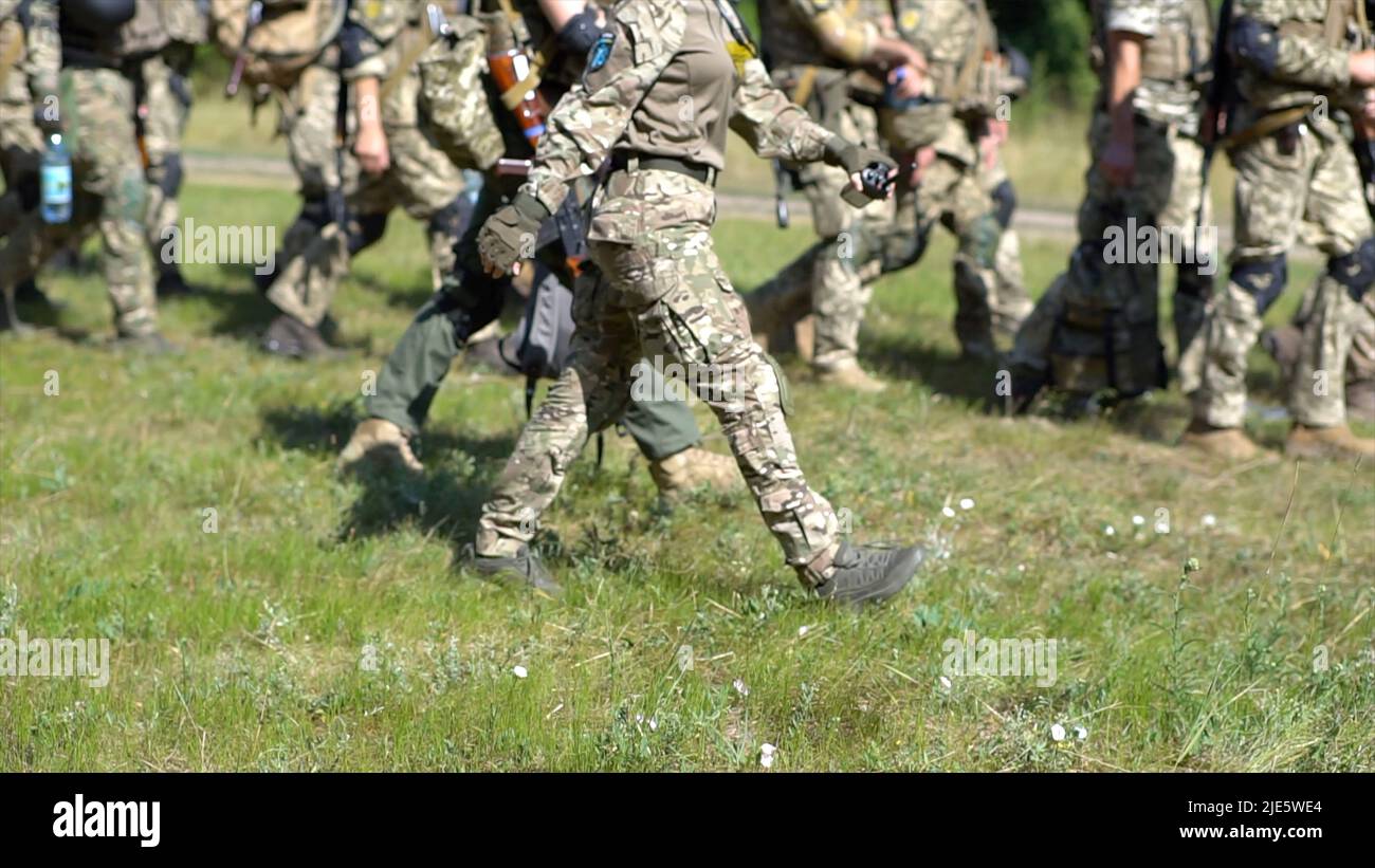 Ukrainian military marching on the position Stock Photo