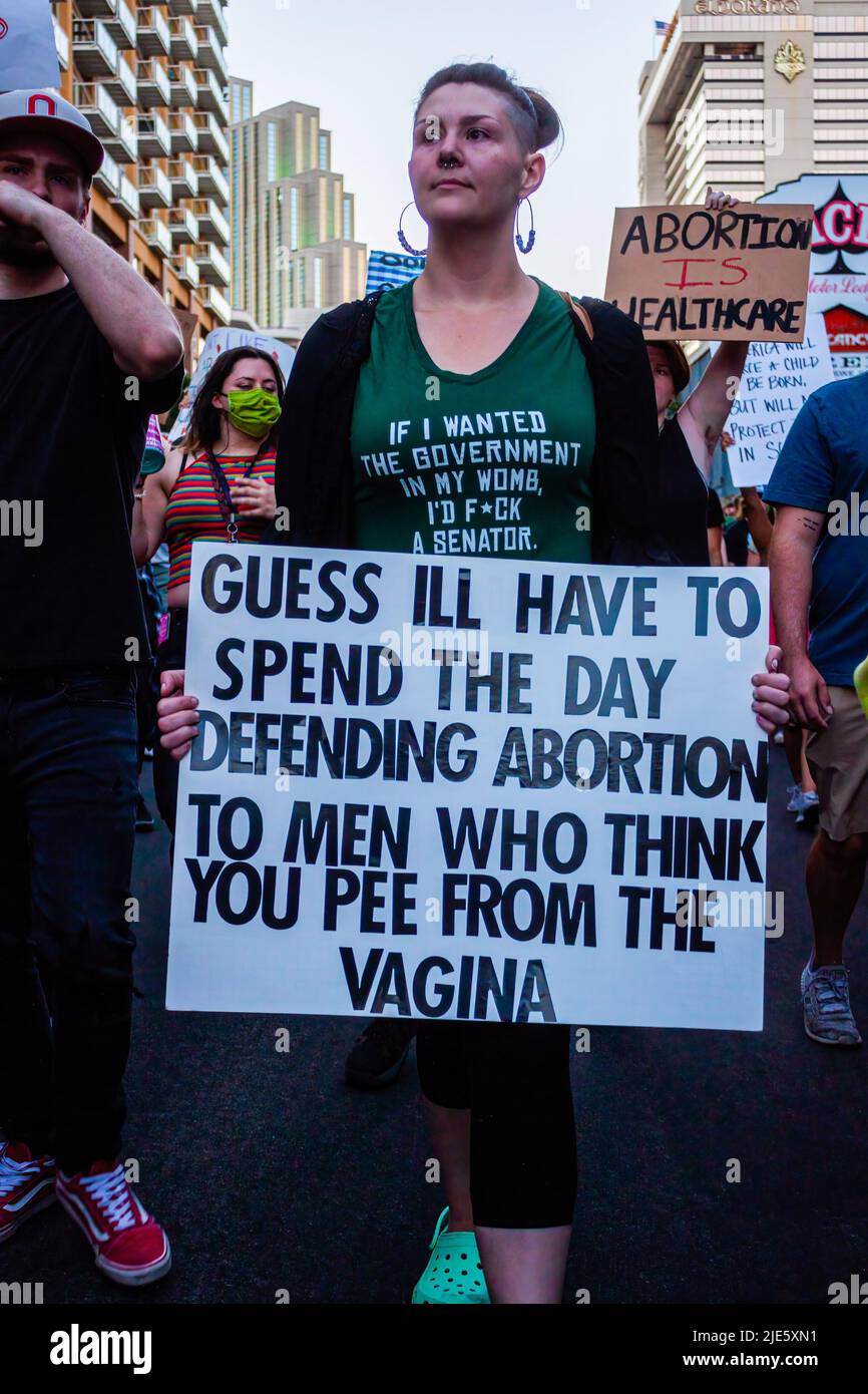 Reno, United States. 24th June, 2022. A protester seen marching with a placard expressing her opinion during Scotus protest. Protestors gather after SCOTUS over turned Roe v. Wade. (Photo by Ty ONeil/SOPA Images/Sipa USA) Credit: Sipa USA/Alamy Live News Stock Photo