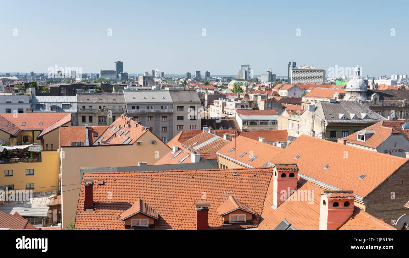 ZAGREB, CROATIA - JULY 29, 2021: Aerial Rooftop View Of Zagreb City Stock Photo