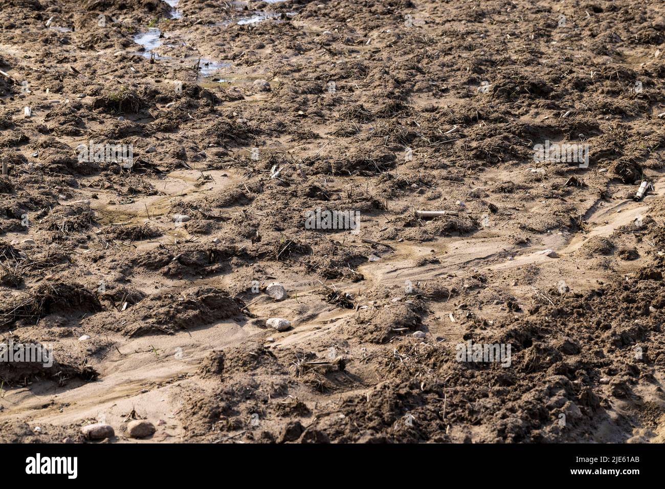 wet soil mud on an agricultural field, a field on which there is a
