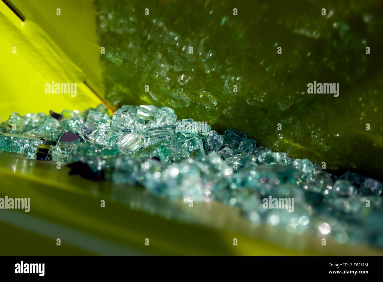 broken car glass on metal car parts, broken car glass after an accident