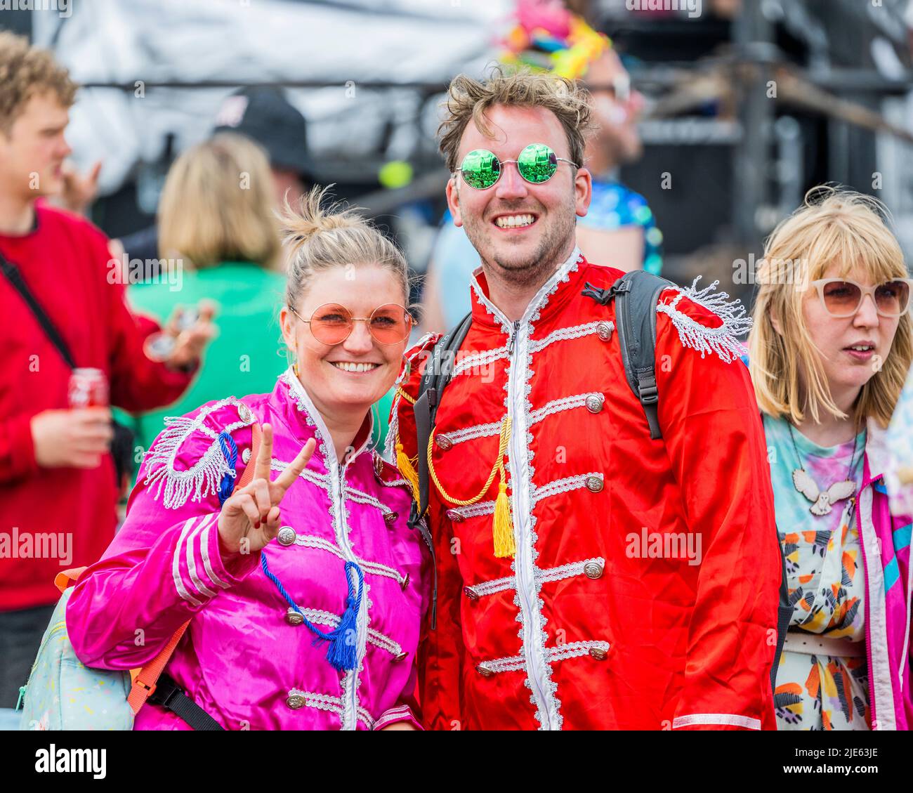 Pilton, UK. 25th June, 2022. Waiting in Sergeant Pepper Beatles