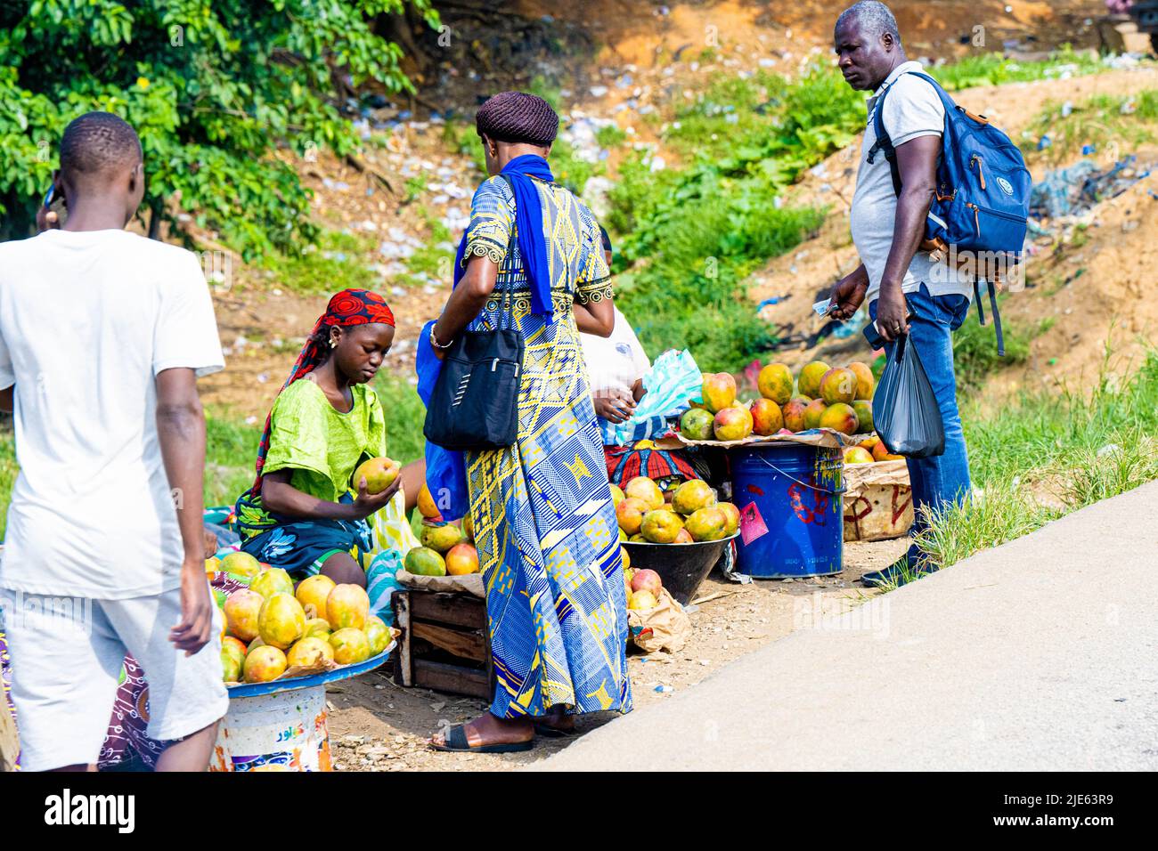 Daily life, people on the streets in Ivory Coast, Cote d'Ivoire, de