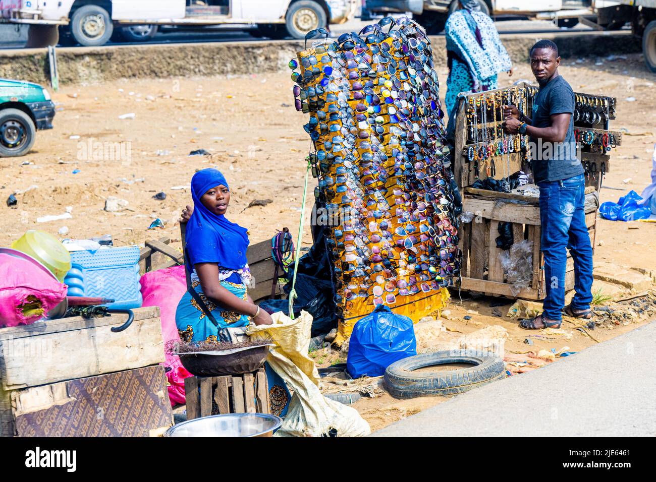 Daily life, people on the streets in Ivory Coast, Cote d'Ivoire, de