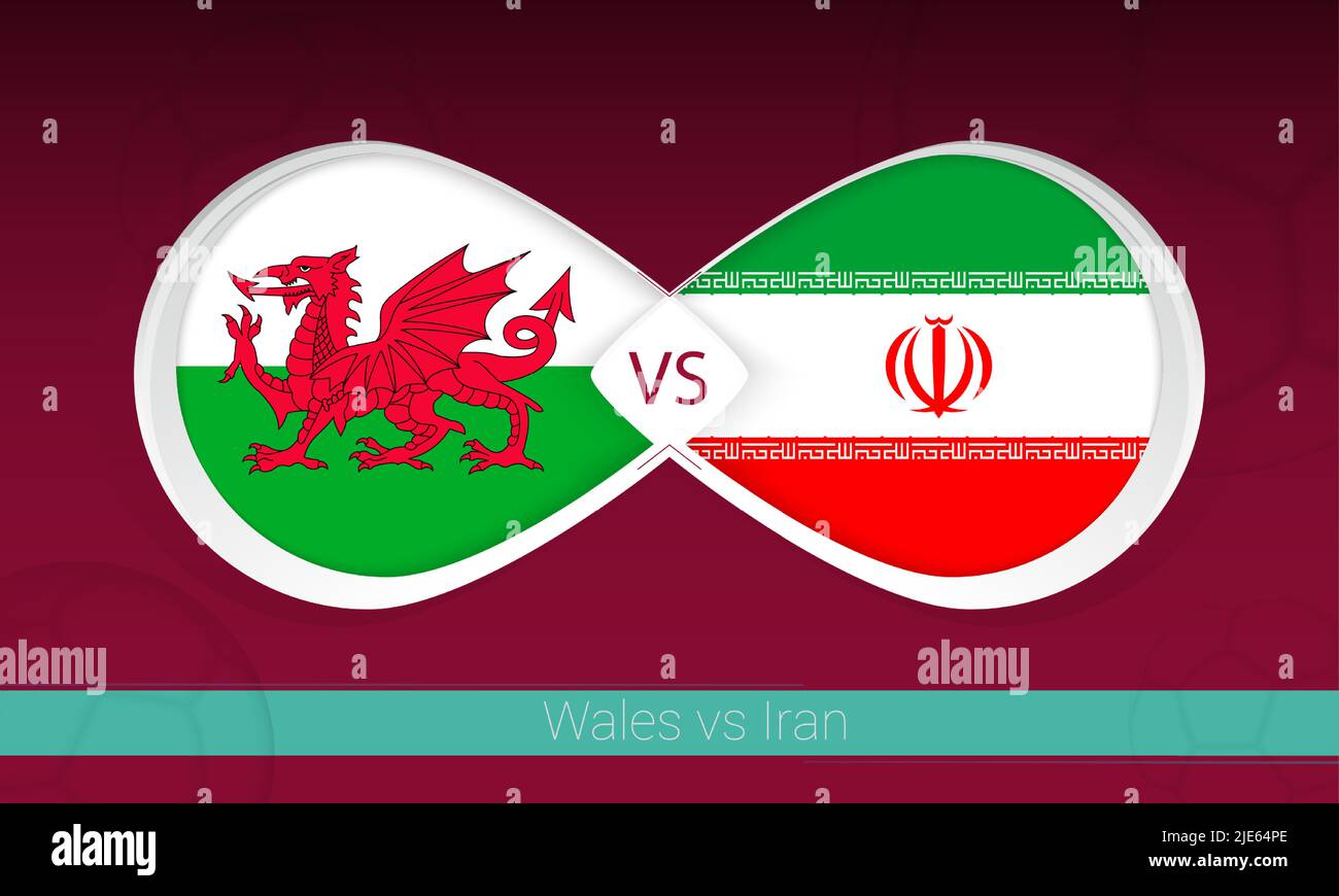 Wales vs Iran  in Football Competition, Group A. Versus icon on Football background. Vector illustration. Stock Vector