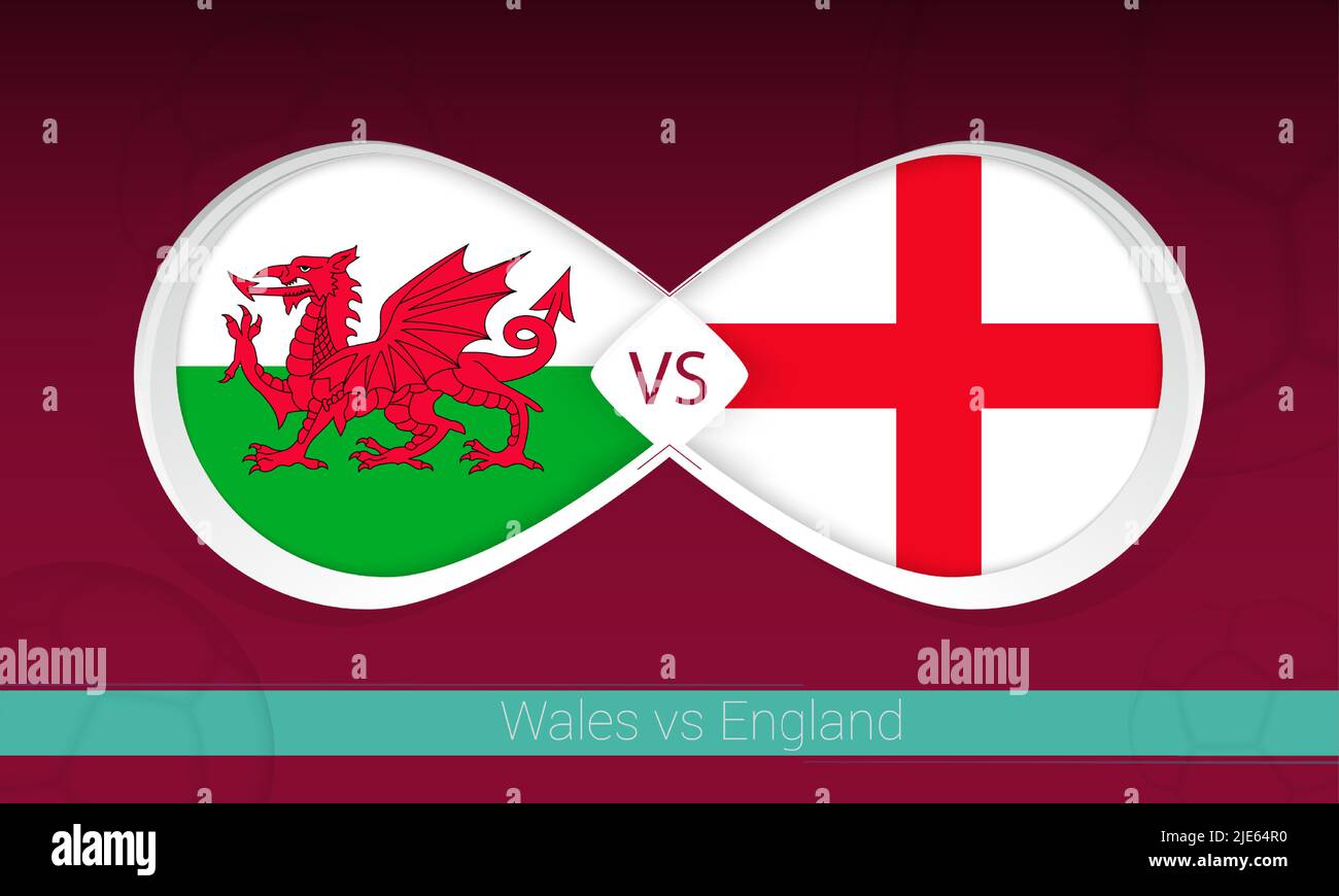 Wales vs England  in Football Competition, Group A. Versus icon on Football background. Vector illustration. Stock Vector