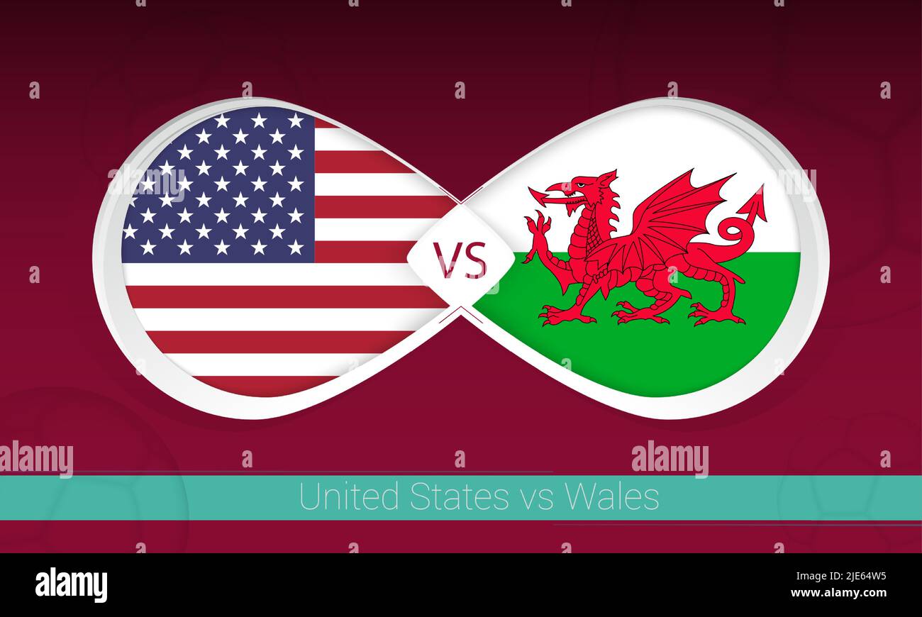 United States vs Wales  in Football Competition, Group A. Versus icon on Football background. Vector illustration. Stock Vector