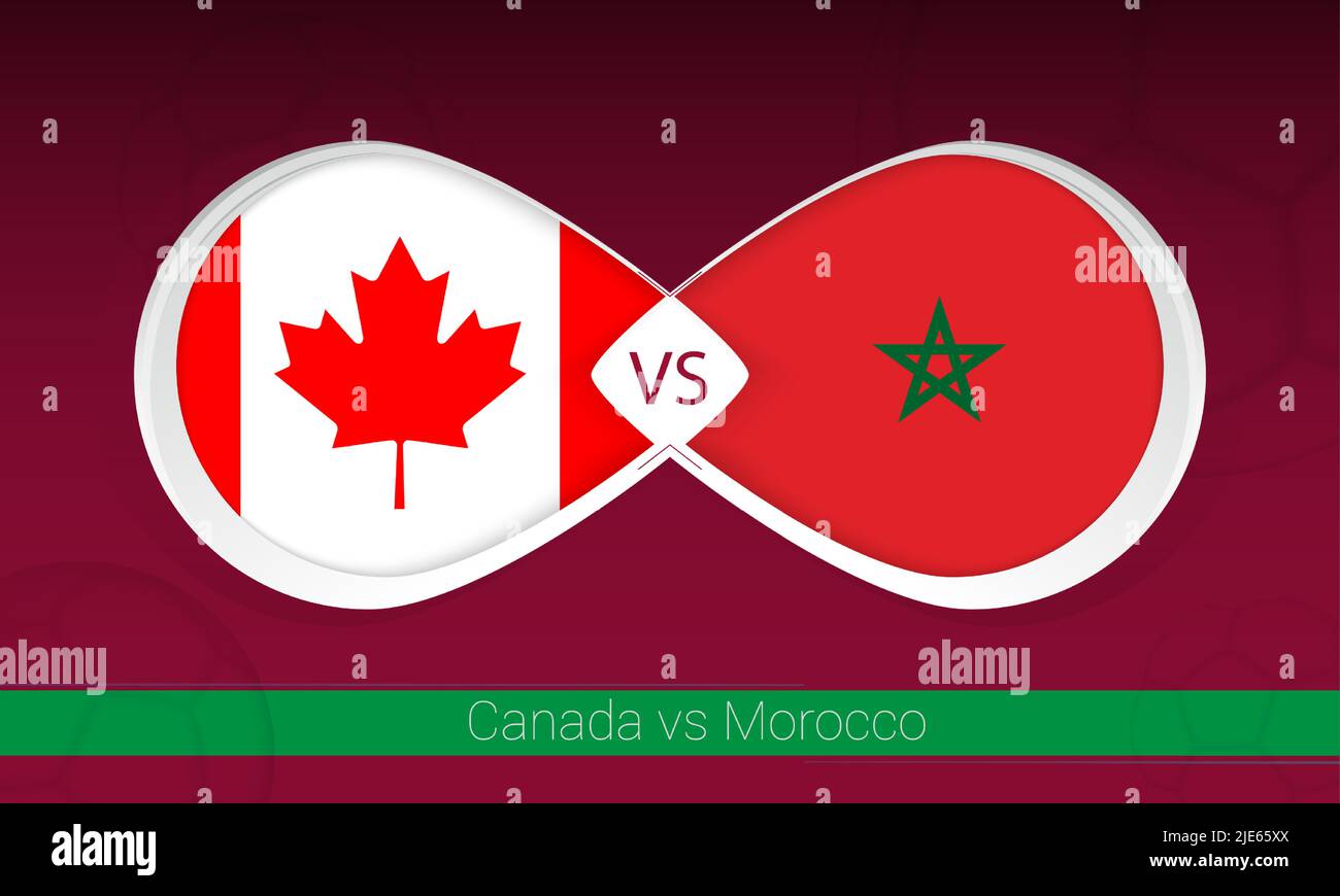 Canada vs Morocco  in Football Competition, Group A. Versus icon on Football background. Vector illustration. Stock Vector