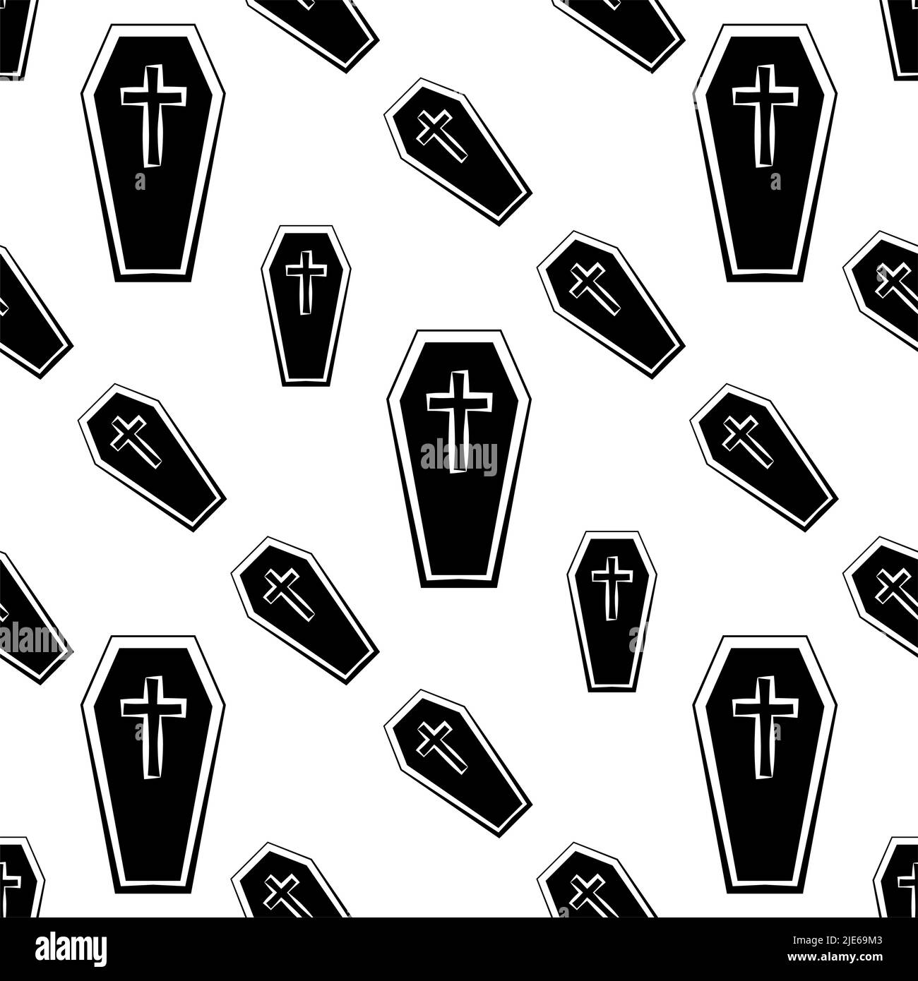 Coffin Icon Seamless Pattern, Coffin Seamless Pattern Vector Art ...