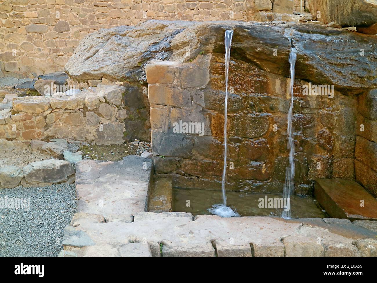 Medieval Fountain of the Water Temple at Ollantaytambo Archaeological Site, Urubamba Province, Cusco Region, Peru, South America Stock Photo