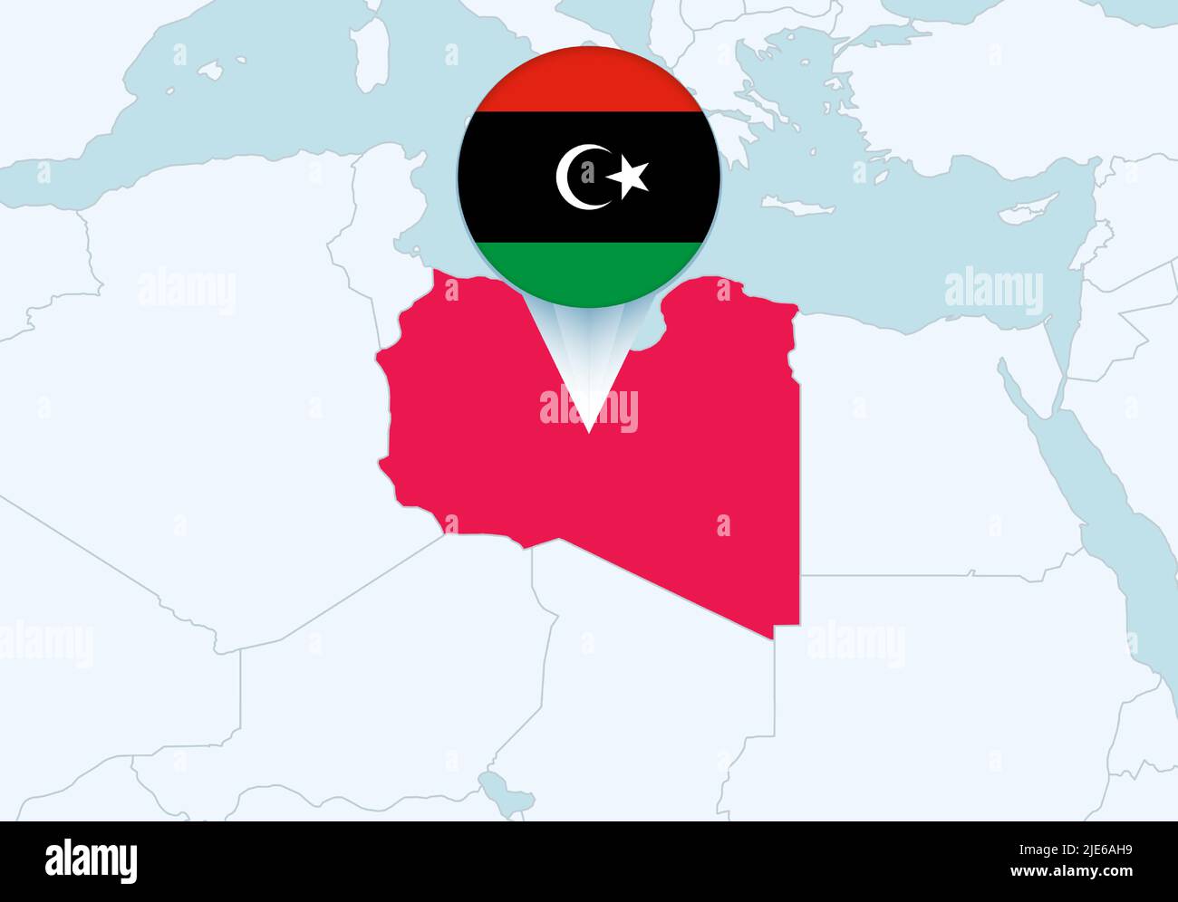 Africa with selected Libya map and Libya flag icon. Vector map and flag. Stock Vector