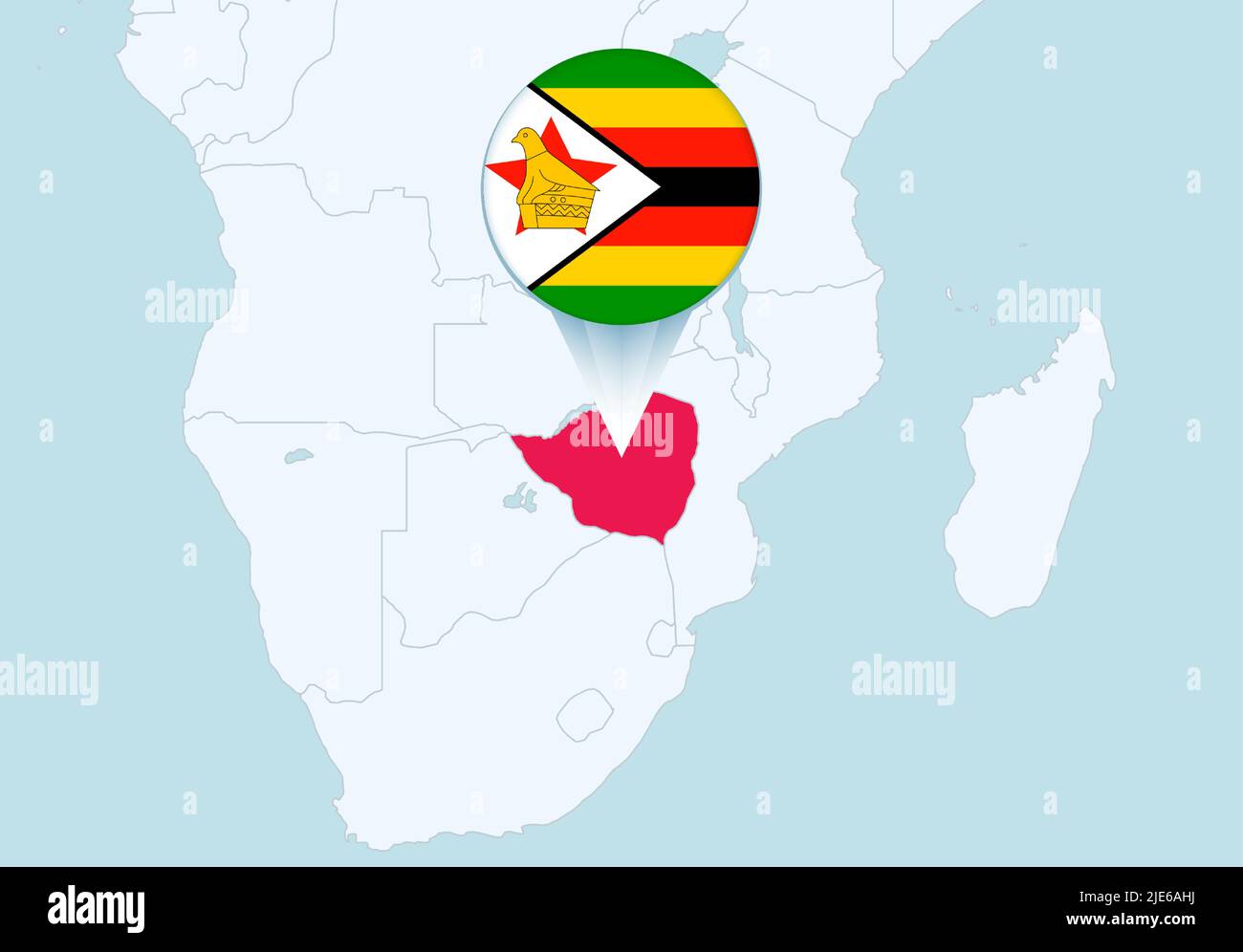 Africa with selected Zimbabwe map and Zimbabwe flag icon. Vector map