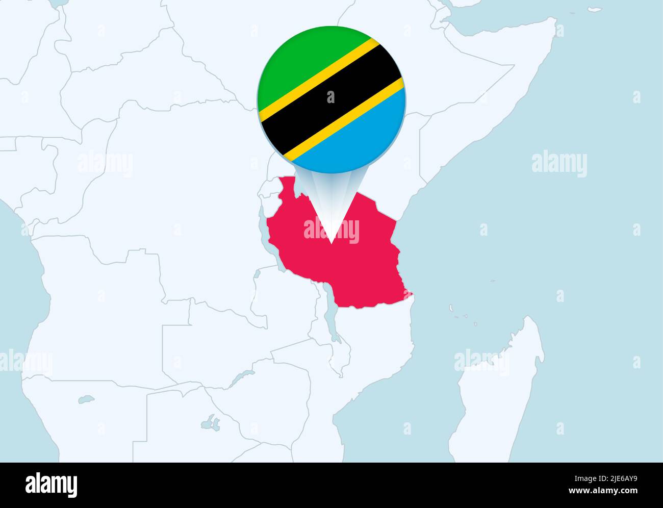 Africa with selected Tanzania map and Tanzania flag icon. Vector map ...