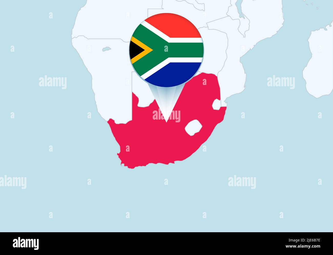 Africa with selected South Africa map and South Africa flag icon. Vector map and flag. Stock Vector