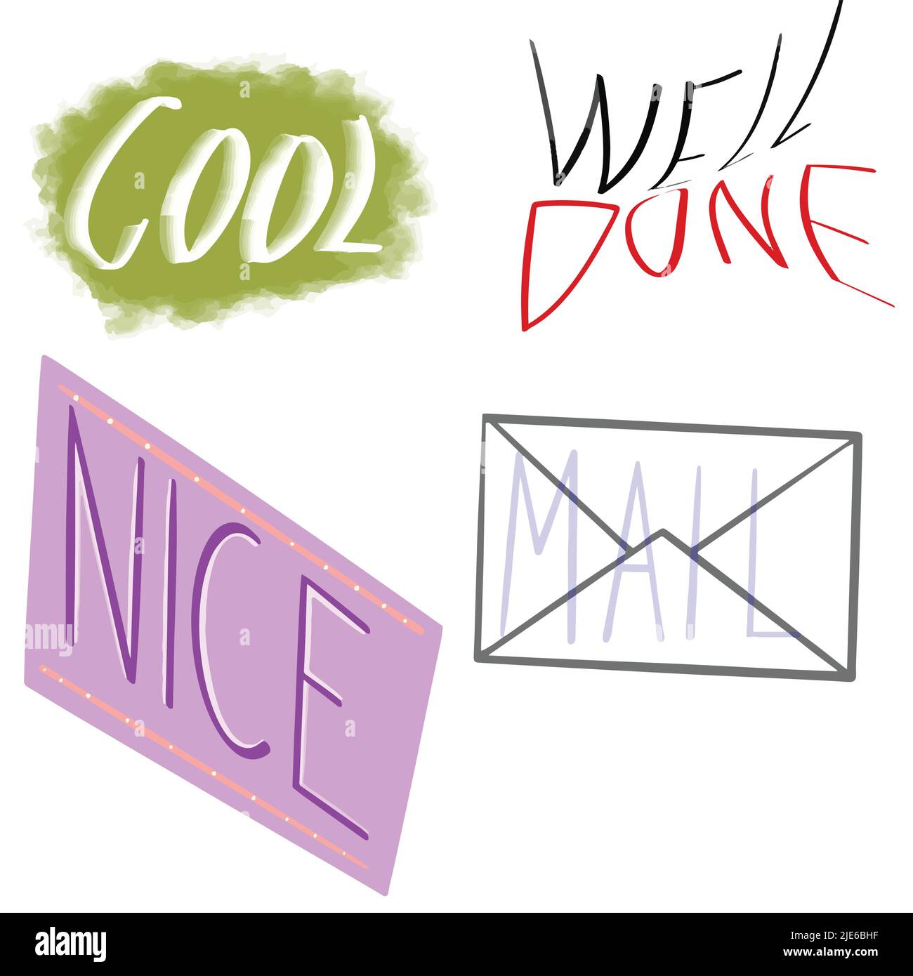 Abstract text for banners and text well done, mail, nice, cool Stock