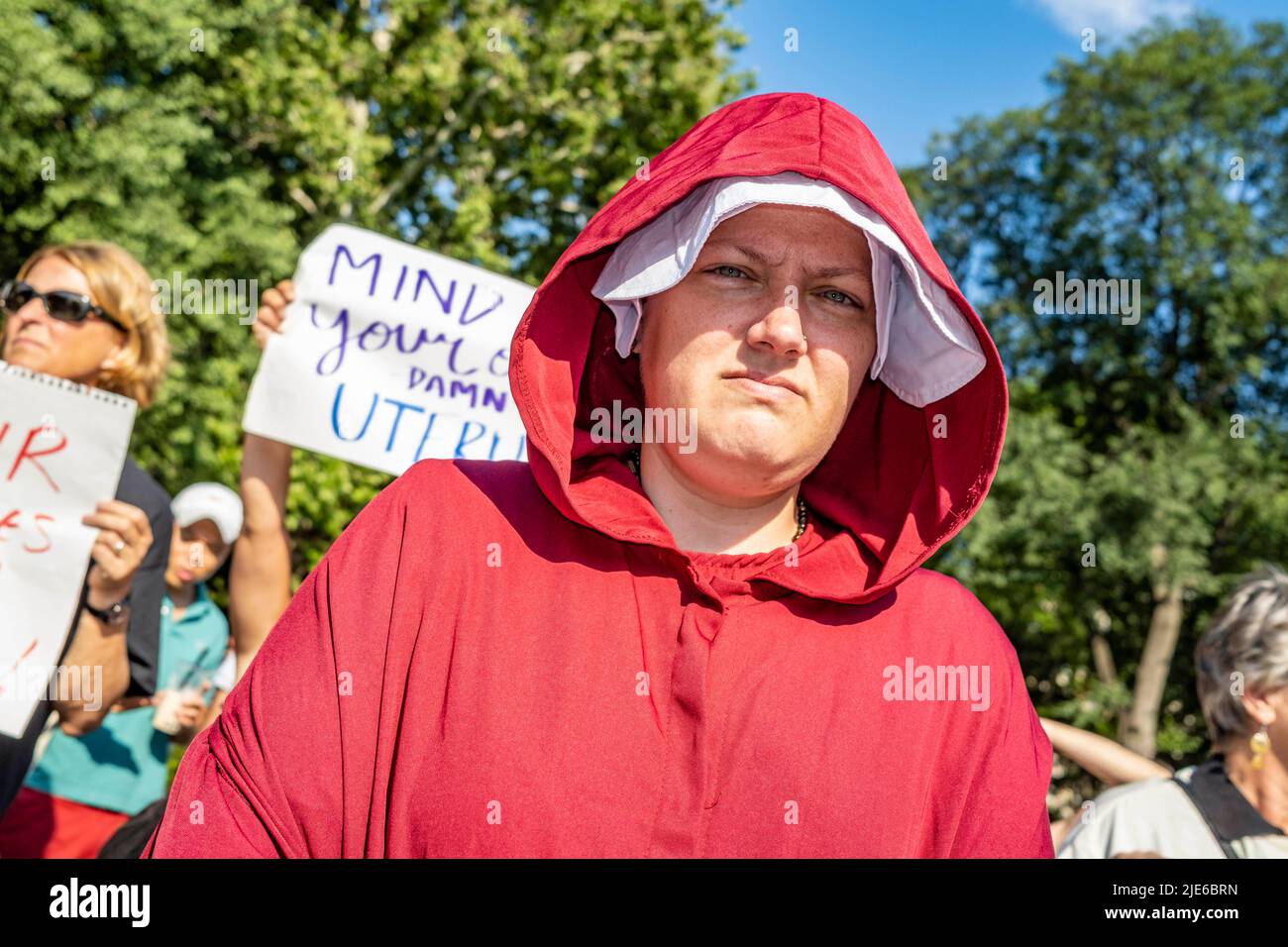 New York, New York, USA. 24th June, 2022. Thousands protested the SCOTUS repeal of Roe vs Wade in the streets of NYC and Washington Sq Park in Greenwich Village. They showed their disgust with the decision limiting a women's right to choose what they do with their own bodies. (Credit Image: © Milo Hess/ZUMA Press Wire) Stock Photo