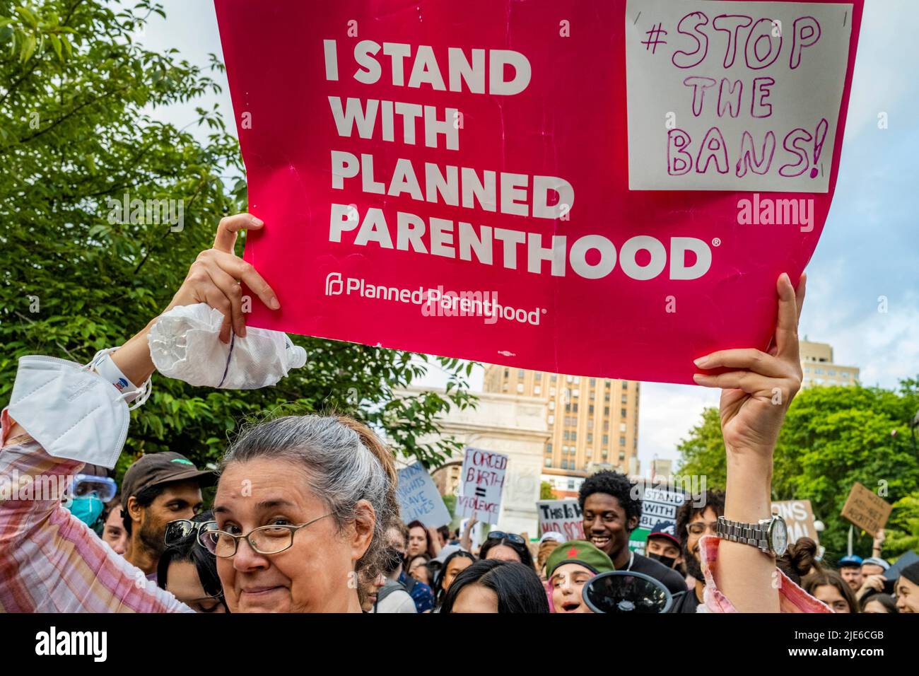 New York, New York, USA. 24th June, 2022. Thousands protested the SCOTUS repeal of Roe vs Wade in the streets of NYC and Washington Sq Park in Greenwich Village. They showed their disgust with the decision limiting a women's right to choose what they do with their own bodies. (Credit Image: © Milo Hess/ZUMA Press Wire) Stock Photo