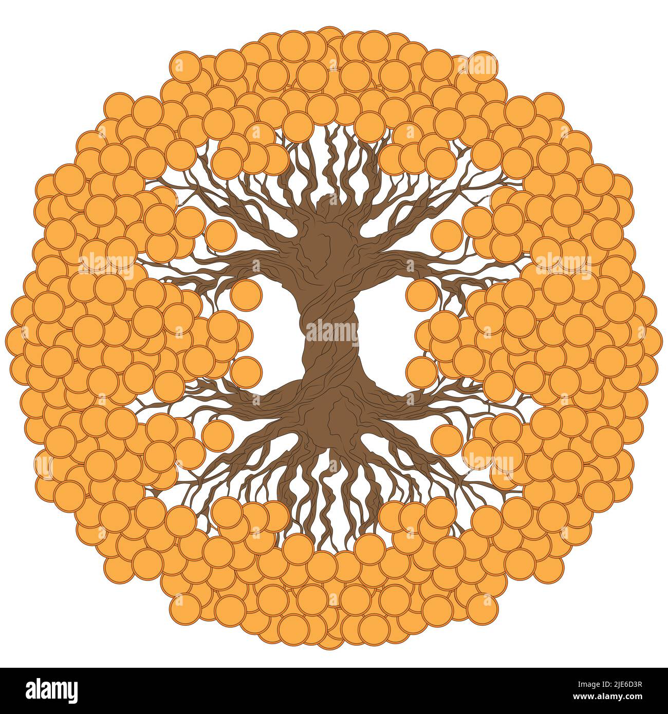 Money tree with coins. A traditional feng shui symbol for attracting wealth and prosperity. Color illustration. Stock Vector