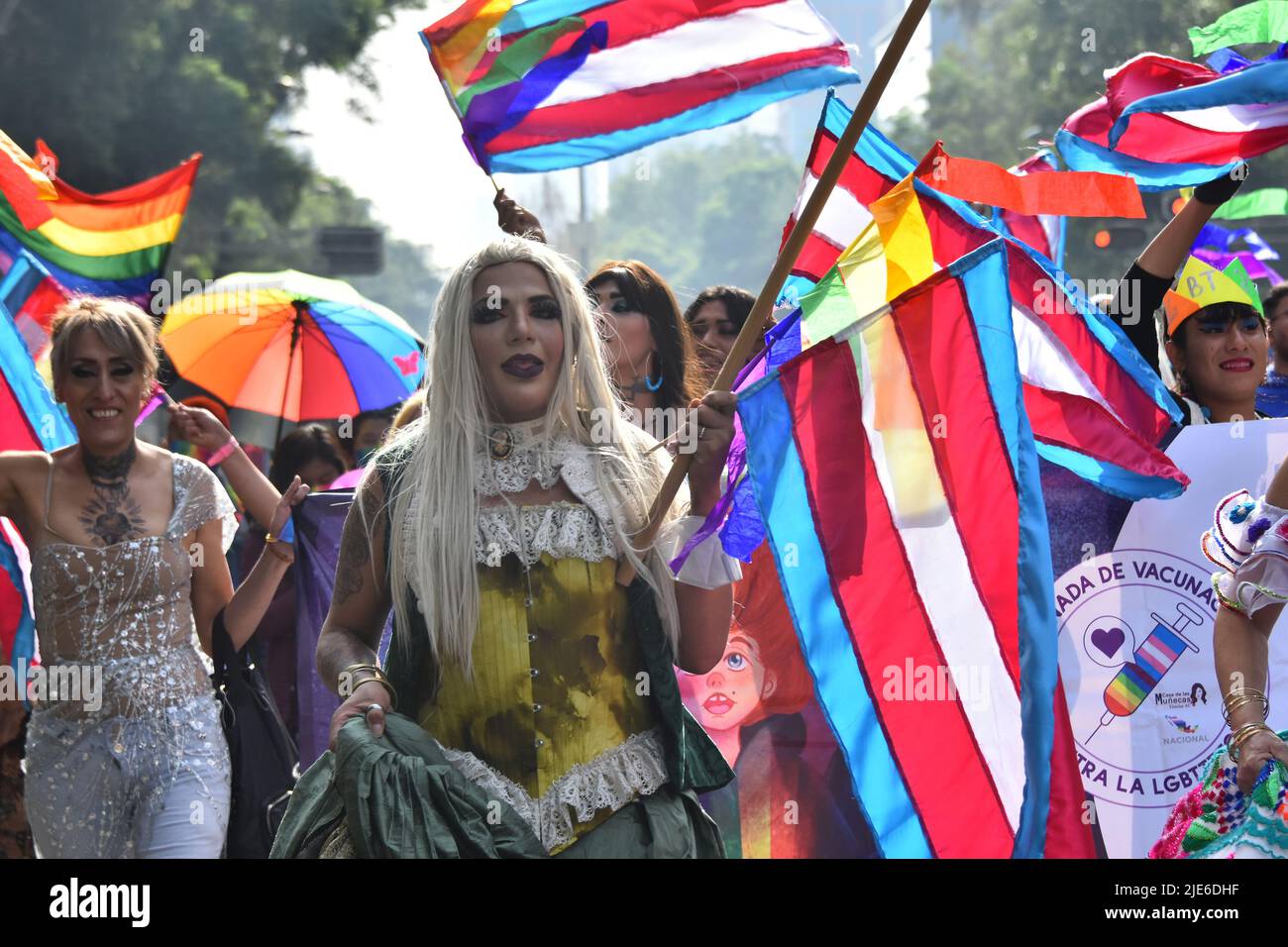 Mexico City, Mexico City, Mexico. 25th June, 2022. June 25, 2022, Mexico City, Mexico: A member of LGBBTTIQ community takes part during the colorful parade as part of the 44th annual pride march at Angel of Independence. people from all over the world join the worldwide celebration of pride and commemorate the stonewall riots. on June 25, 2022 in Mexico City, Mexico. (Credit Image: © Carlos Tischler/eyepix via ZUMA Press Wire) Stock Photo