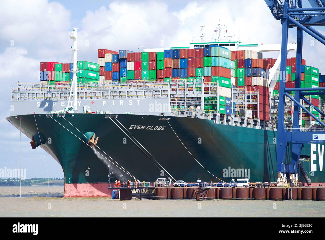Evergreen Container ship Ever Globe docking at the Port of Felixstowe