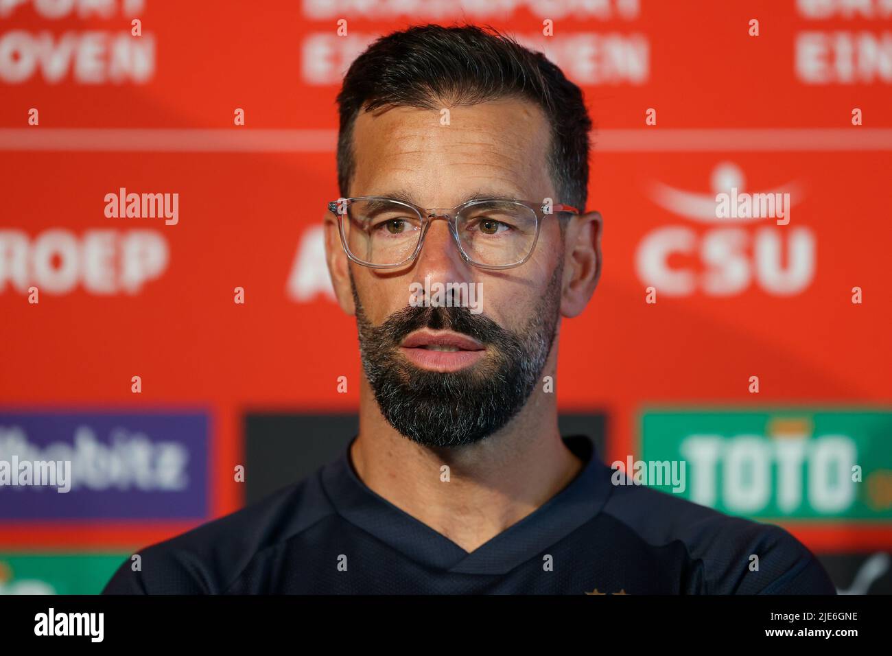 EINDHOVEN, NETHERLANDS - JUNE 25: Headcoach Ruud van Nistelrooy of PSV  Eindhoven during the press conference after the freindly match during the  Pre Season Friendly match between PSV Eindhoven and BW Lohne