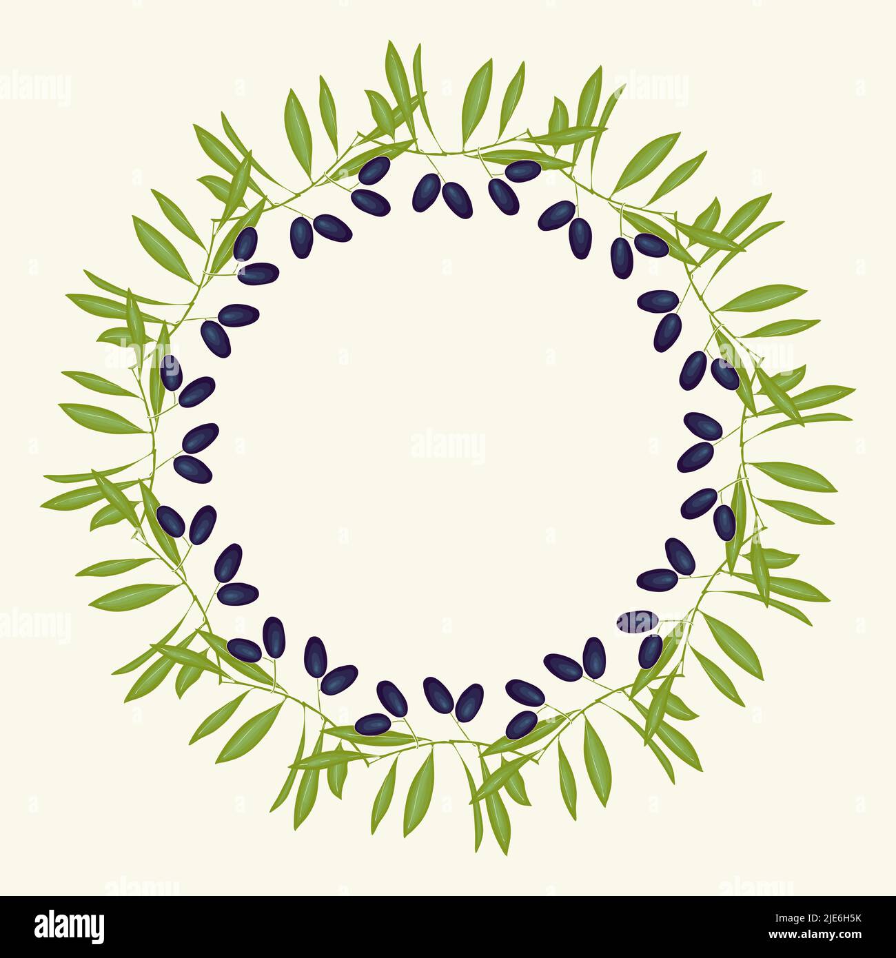 Wreath black olives hand drawn doodle round frame with branches leaves ...