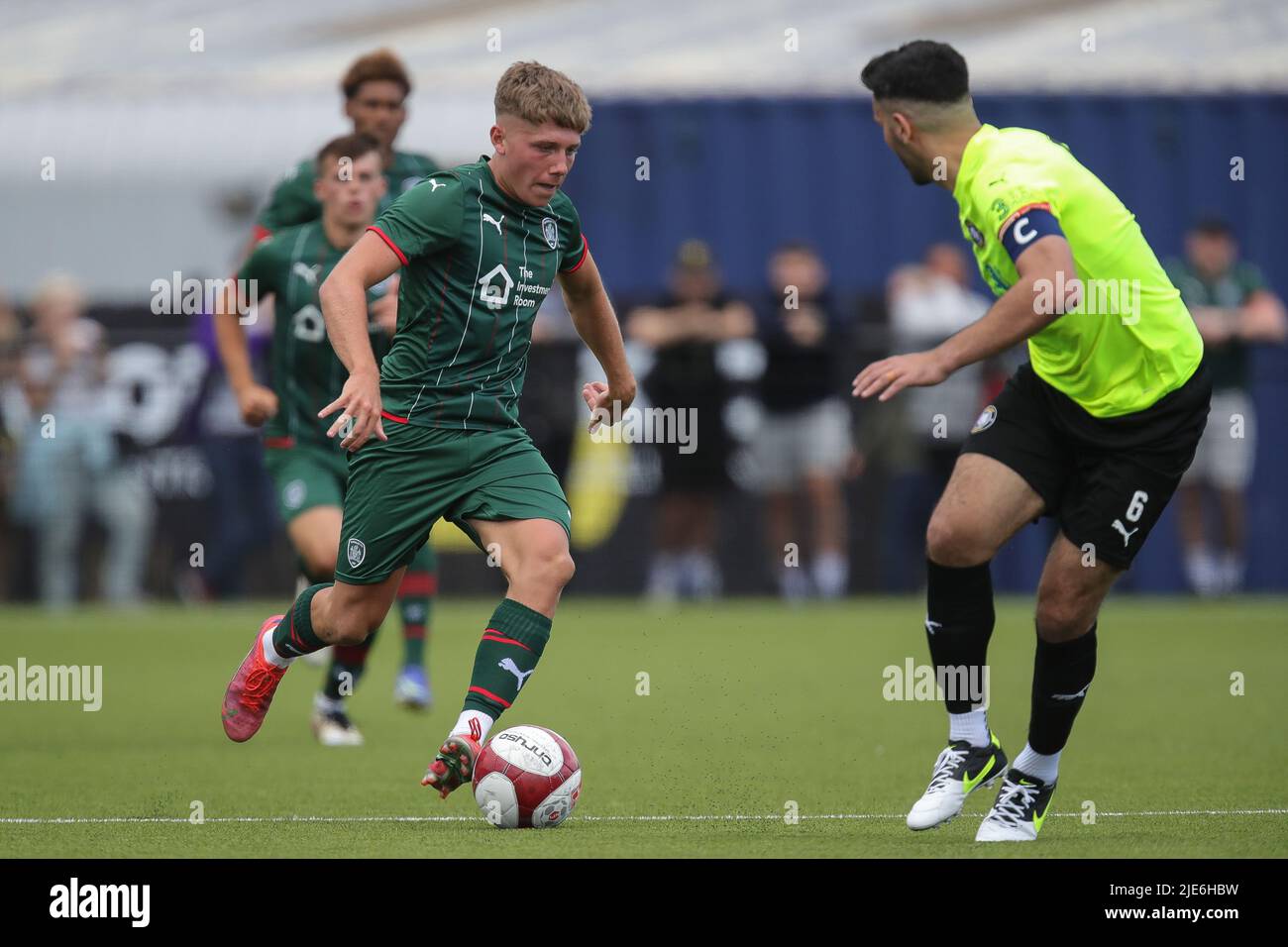 Worksop, UK. 25th June, 2022. Isaac Christie-Davies #18 of Barnsley in action during the game in Worksop, United Kingdom on 6/25/2022. (Photo by James Heaton/News Images/Sipa USA) Credit: Sipa USA/Alamy Live News Stock Photo