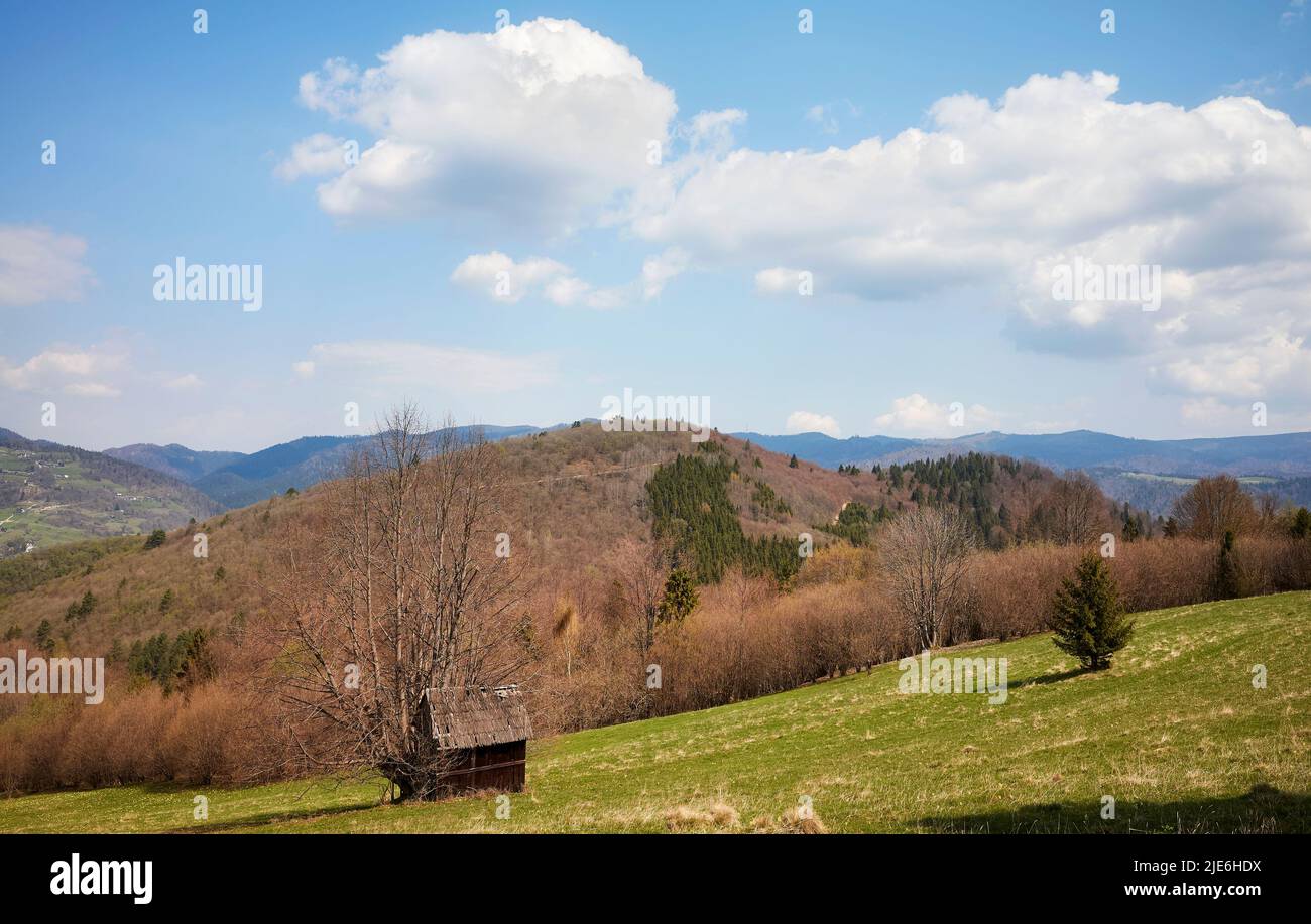 View of The Pienin Mountains on a sunny day, Poland. Stock Photo
