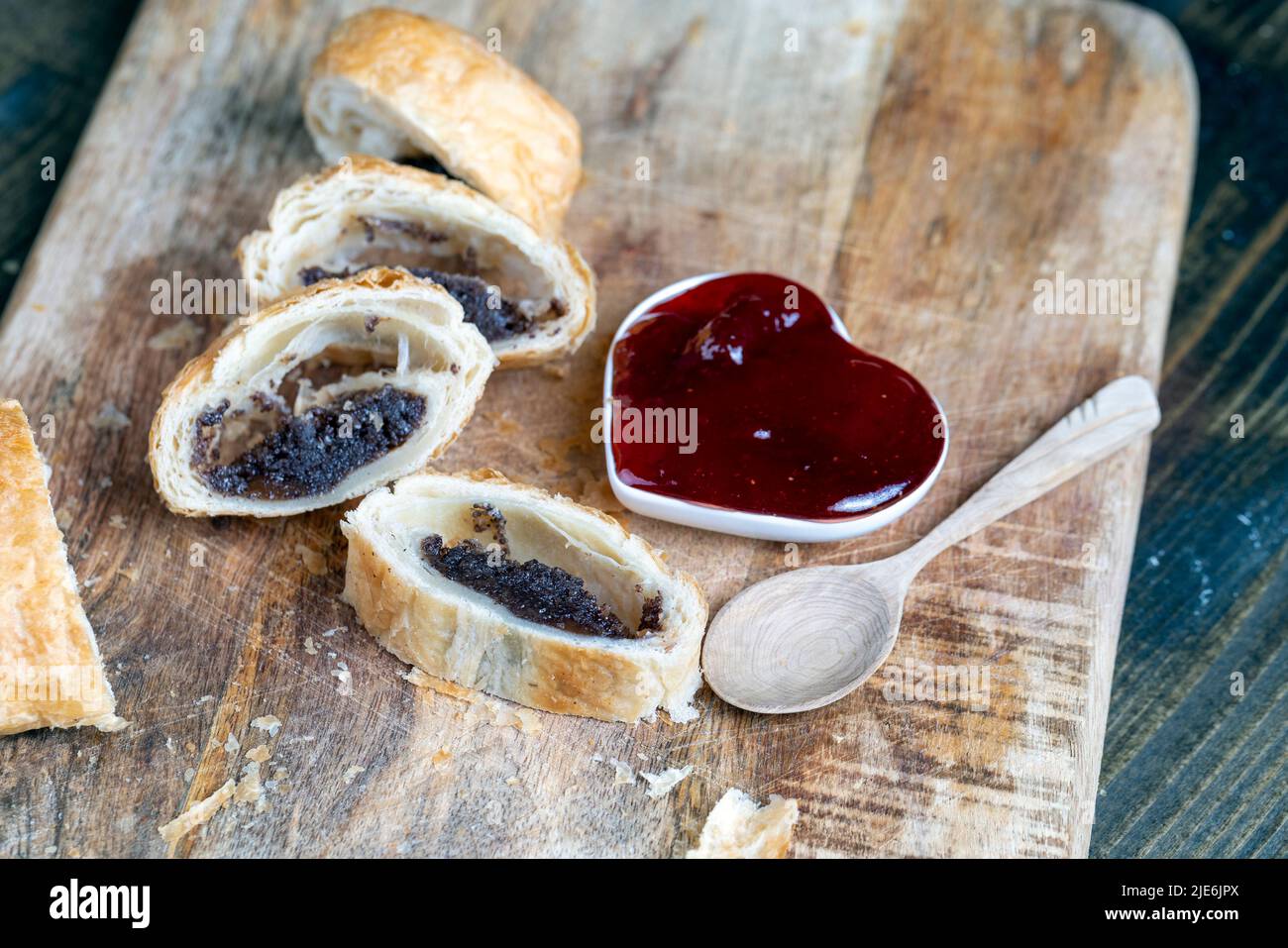 puff pastry bun made of wheat dough and poppy seed filling, a bun with
