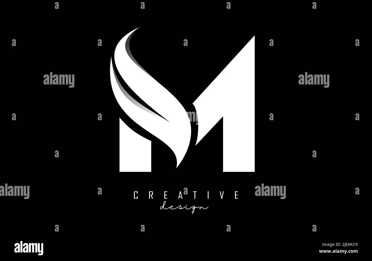 Vector illustration of abstract letter M with white leaf, eco, natural