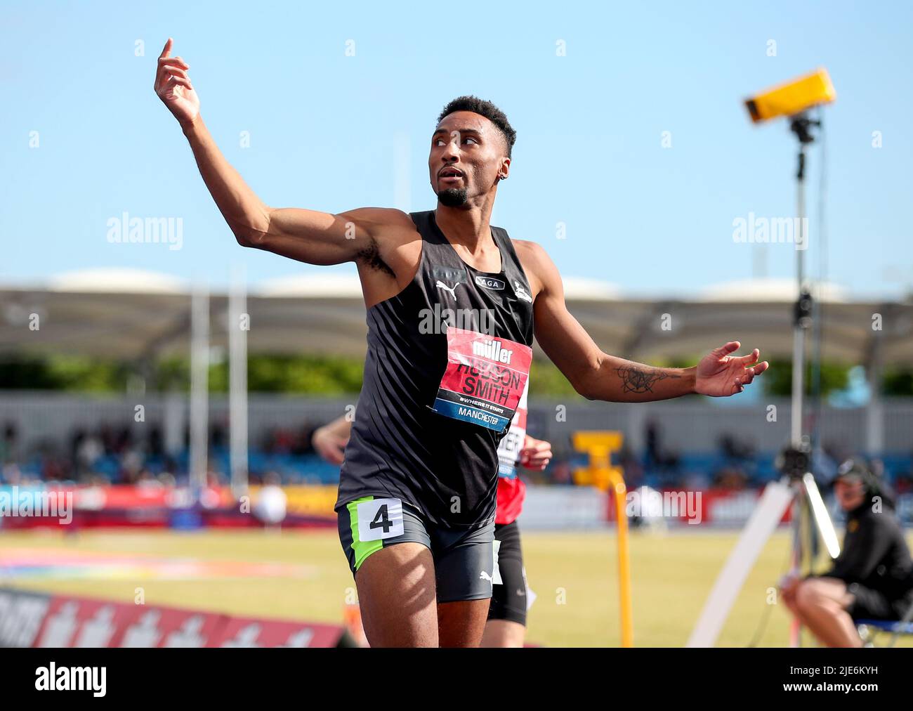 Matthew HudsonSmith celebrates winning in the Men’s 400m Final during