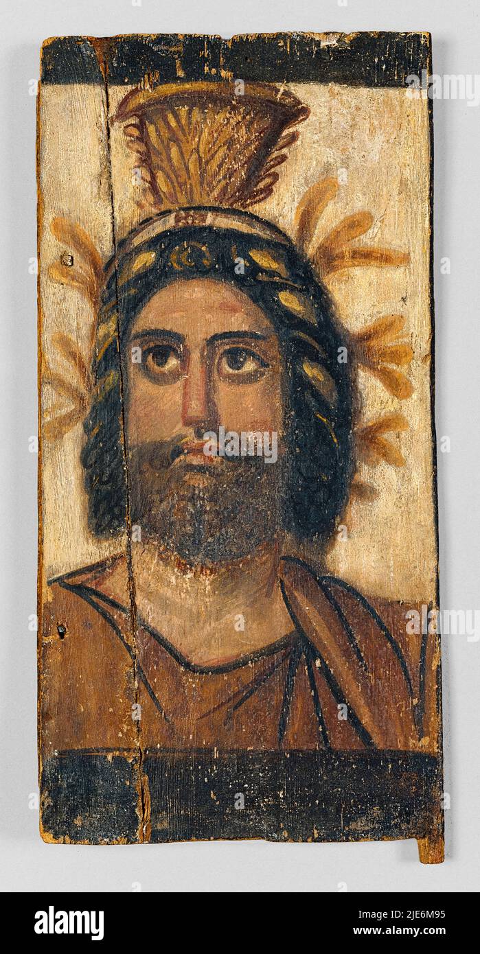 Serapis a Graeco-Egyptian deity, painted 100-200AD in tempera on a Egyptian fig wood door panel. Stock Photo