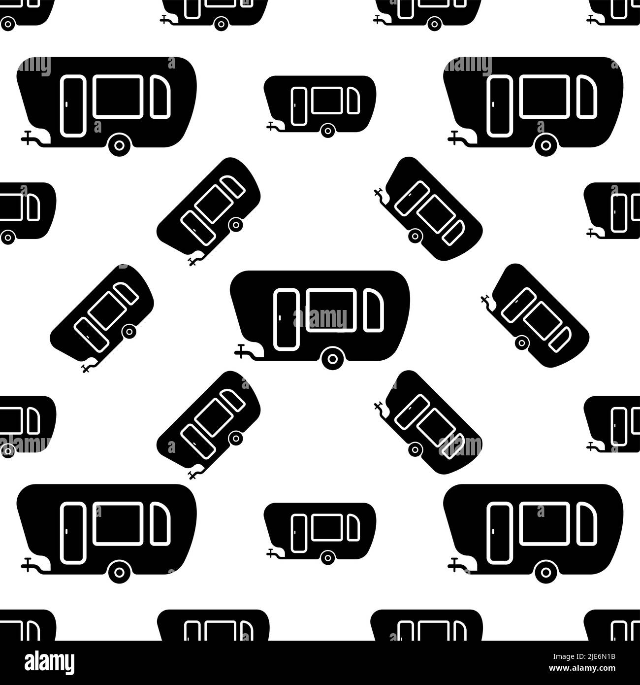 Trailer Caravan Icon Seamless Pattern, Camper Trailer, Camper Van ...