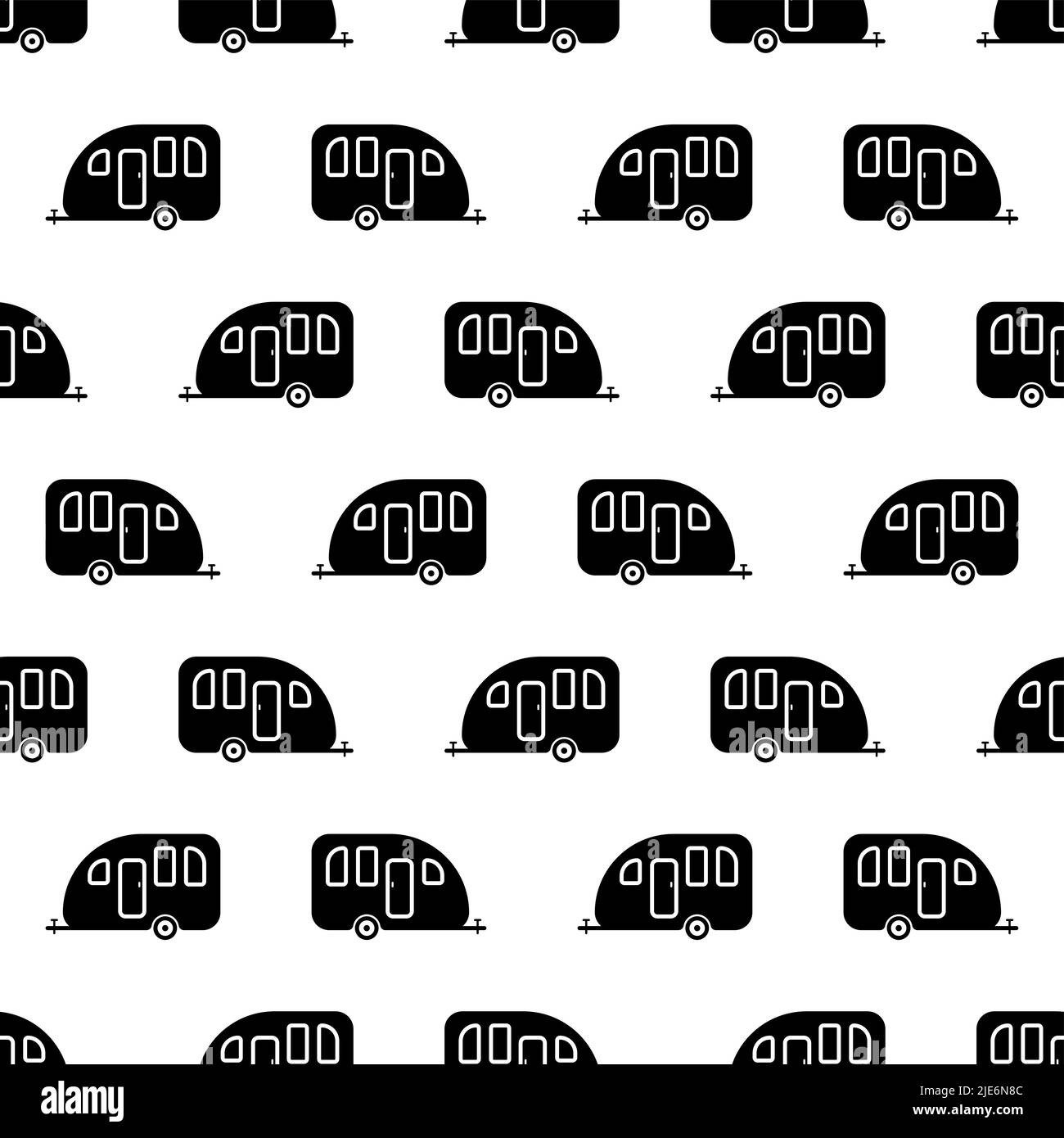 Trailer Caravan Icon Seamless Pattern, Camper Trailer, Camper Van, Vector Art Illustration Stock Vector