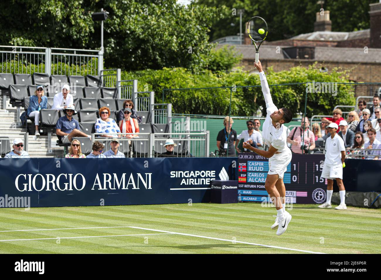 Carlos Alcaraz in action against Casper Ruud on day five of the