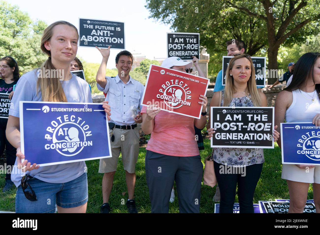 Austin Texas USA, June 25 2022: A dozen members of pro-life groups gather at the Texas Capitol to celebrate the U.S. Supreme Court decision overturning Roe v. Wade and federal protection for abortions. Credit: Bob Daemmrich/Alamy Live News Stock Photo